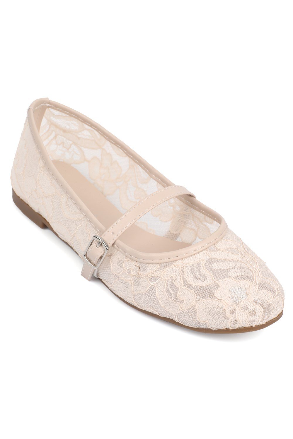 Capone Pennie Lace Mesh Embroidered Women Beige Ballet Flat