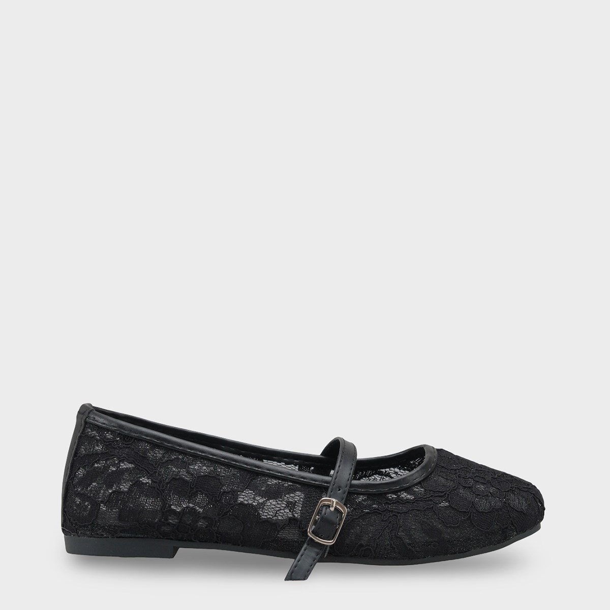 Capone Pennie Lace Mesh Embroidered Women Black Ballet Flat