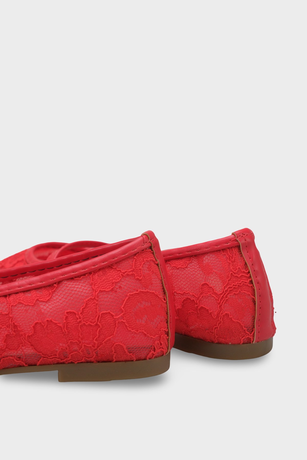 Capone Pennie Lace Mesh Embroidered Women Red Ballet Flat