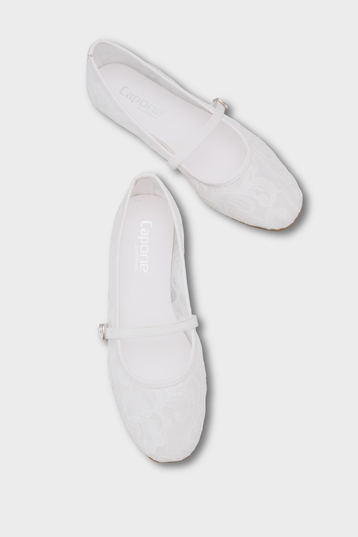 Capone Pennie Lace Mesh Embroidered Women White Ballet Flat