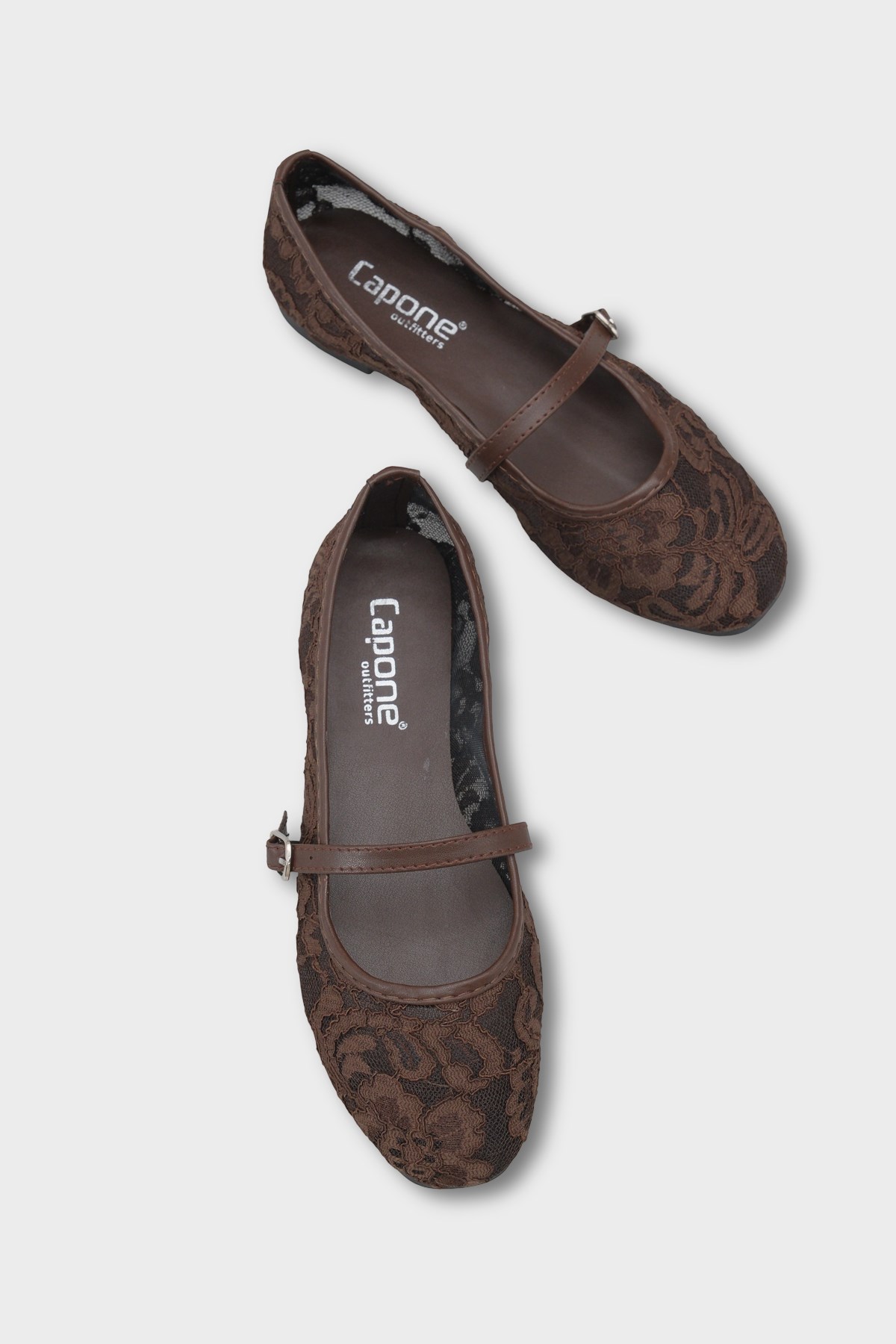Capone Pennie Lace Mesh Embroidered Women Brown Ballet Flat