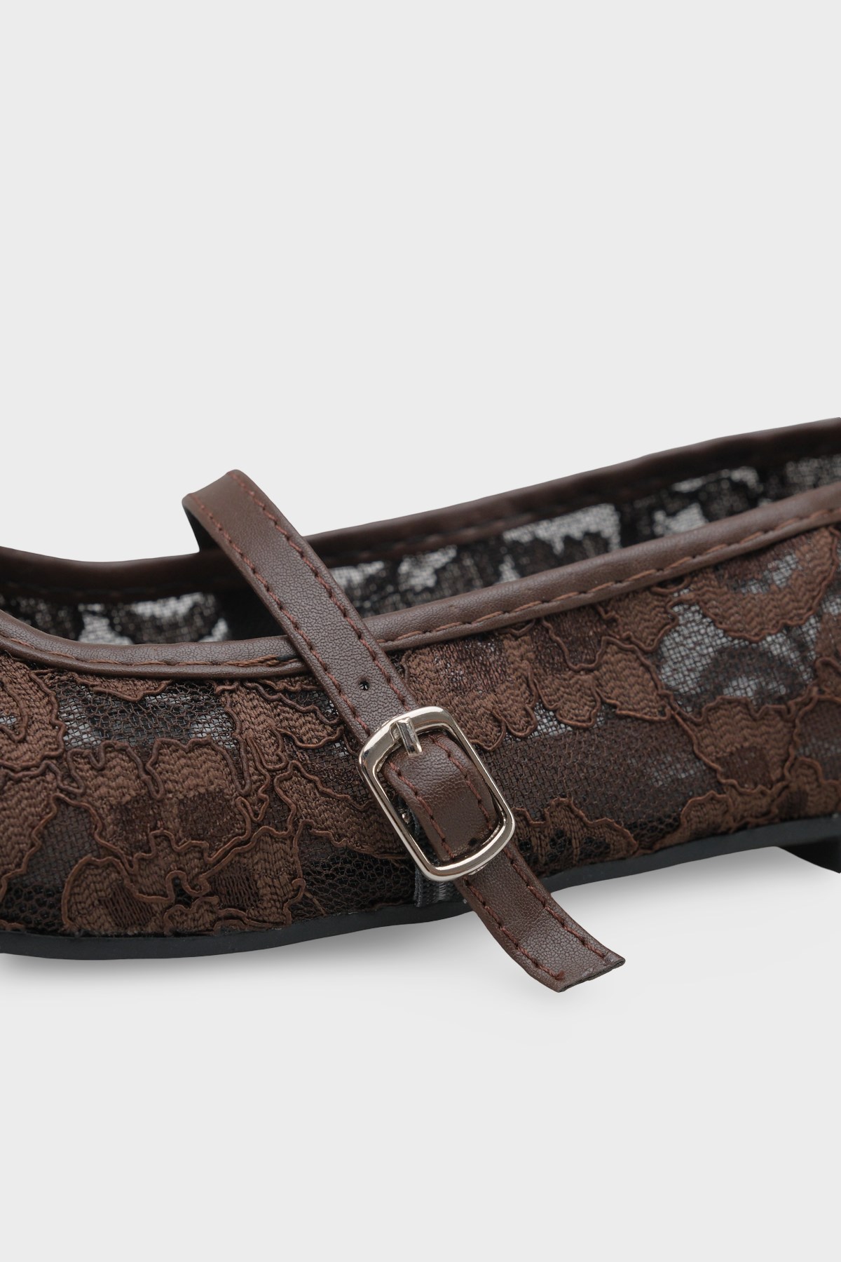 Capone Pennie Lace Mesh Embroidered Women Brown Ballet Flat