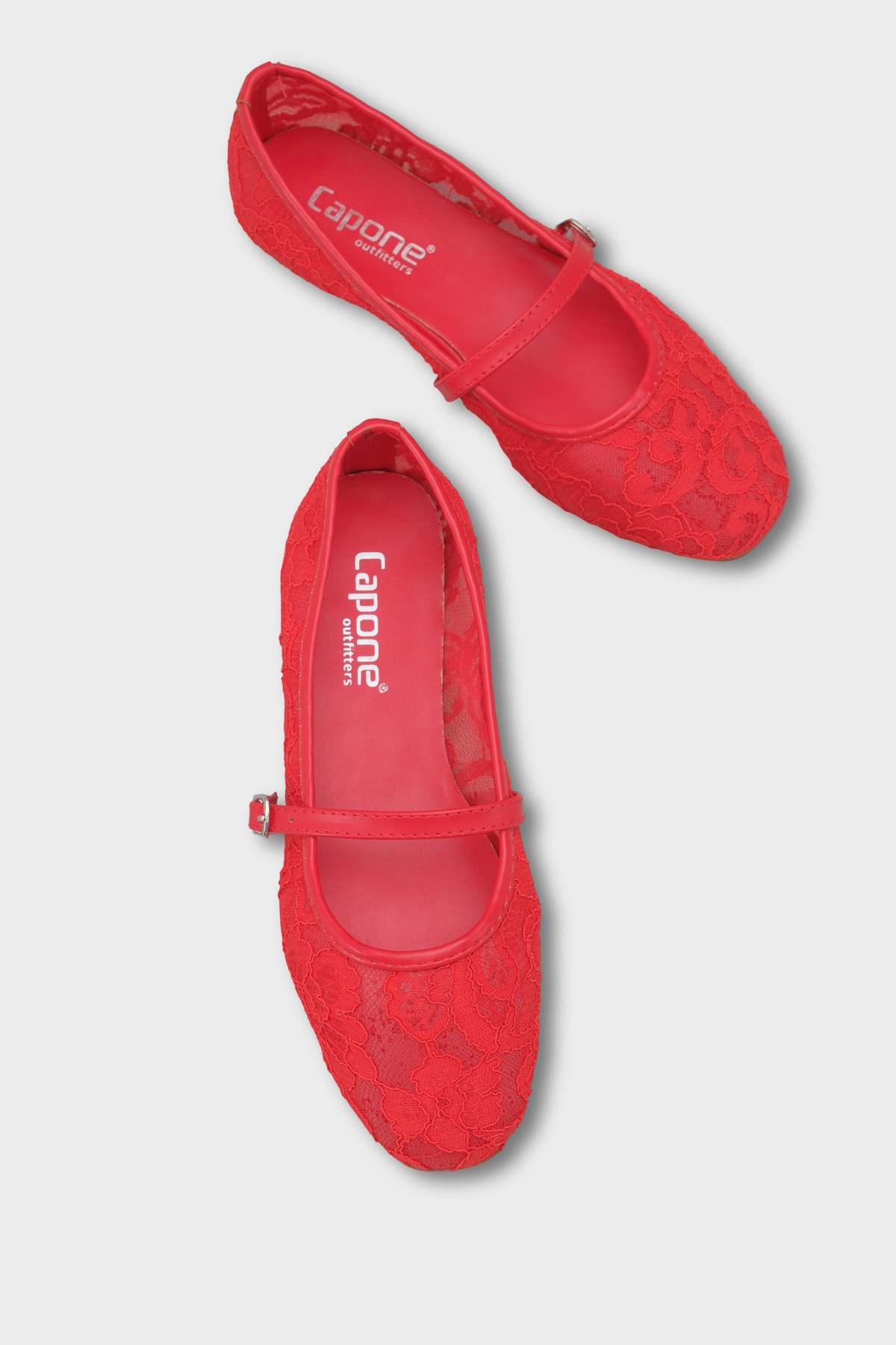 Capone Pennie Lace Mesh Embroidered Women Red Ballet Flat