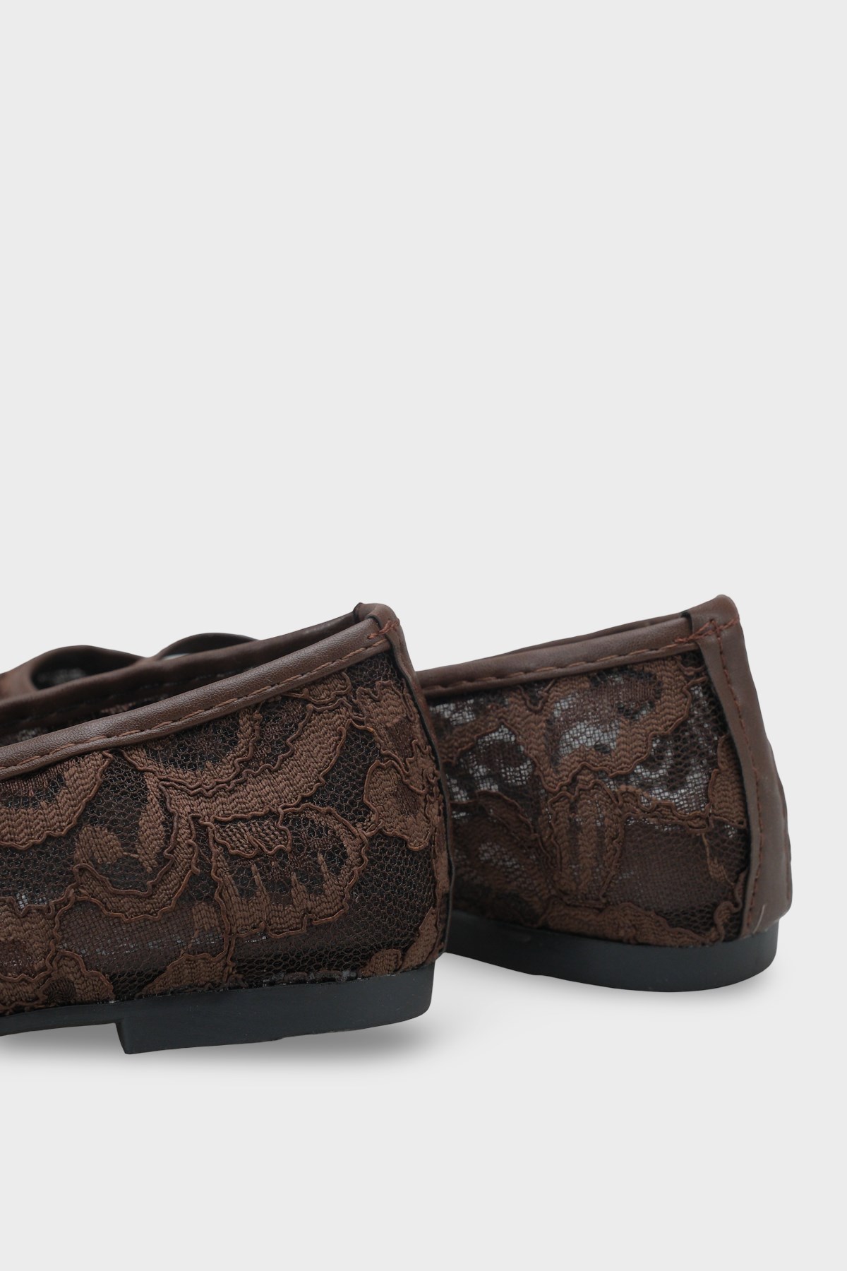 Capone Pennie Lace Mesh Embroidered Women Brown Ballet Flat