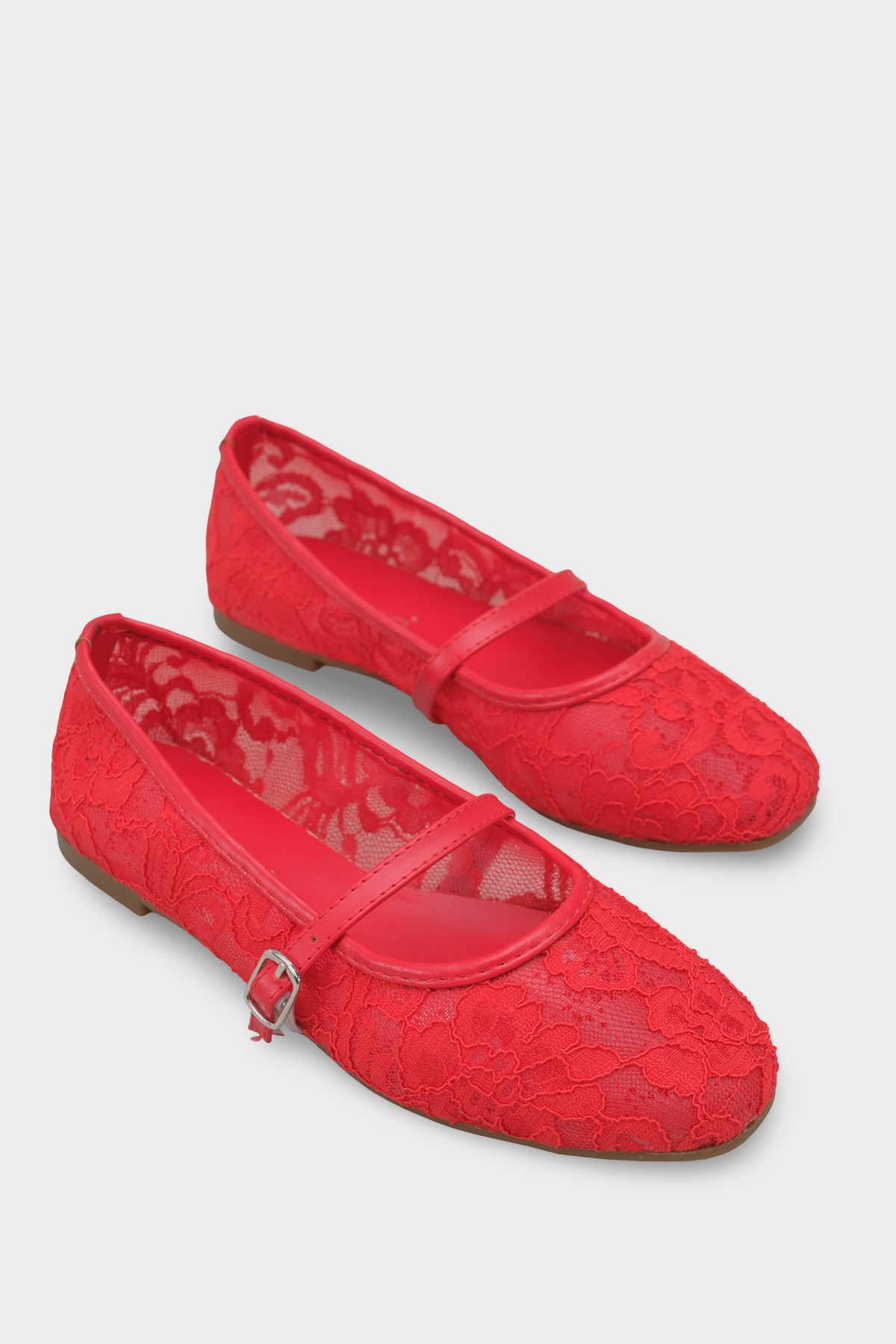 Capone Pennie Lace Mesh Embroidered Women Red Ballet Flat