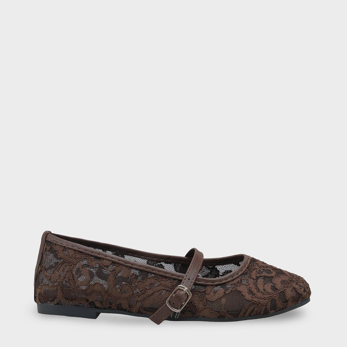 Capone Pennie Lace Mesh Embroidered Women Brown Ballet Flat