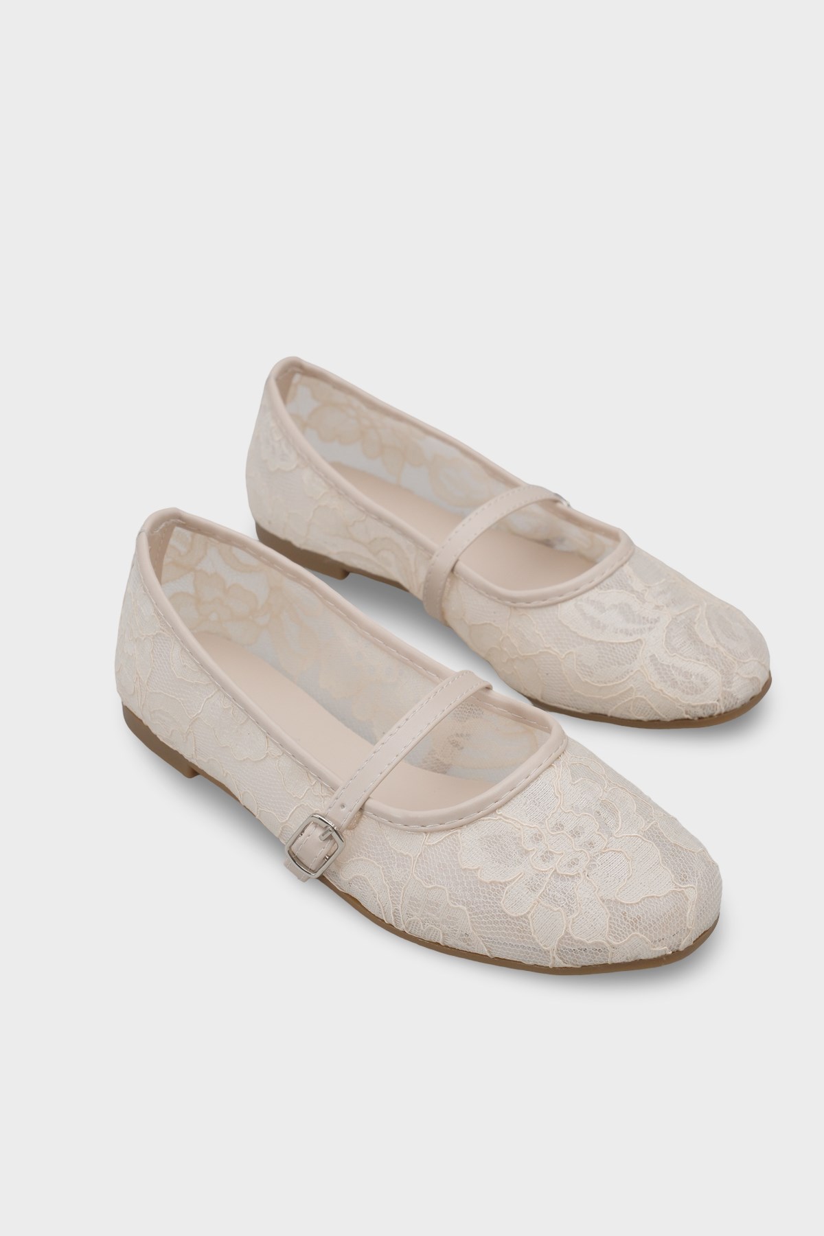 Capone Pennie Lace Mesh Embroidered Women Beige Ballet Flat