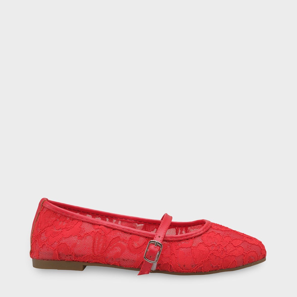 Capone Pennie Lace Mesh Embroidered Women Red Ballet Flat
