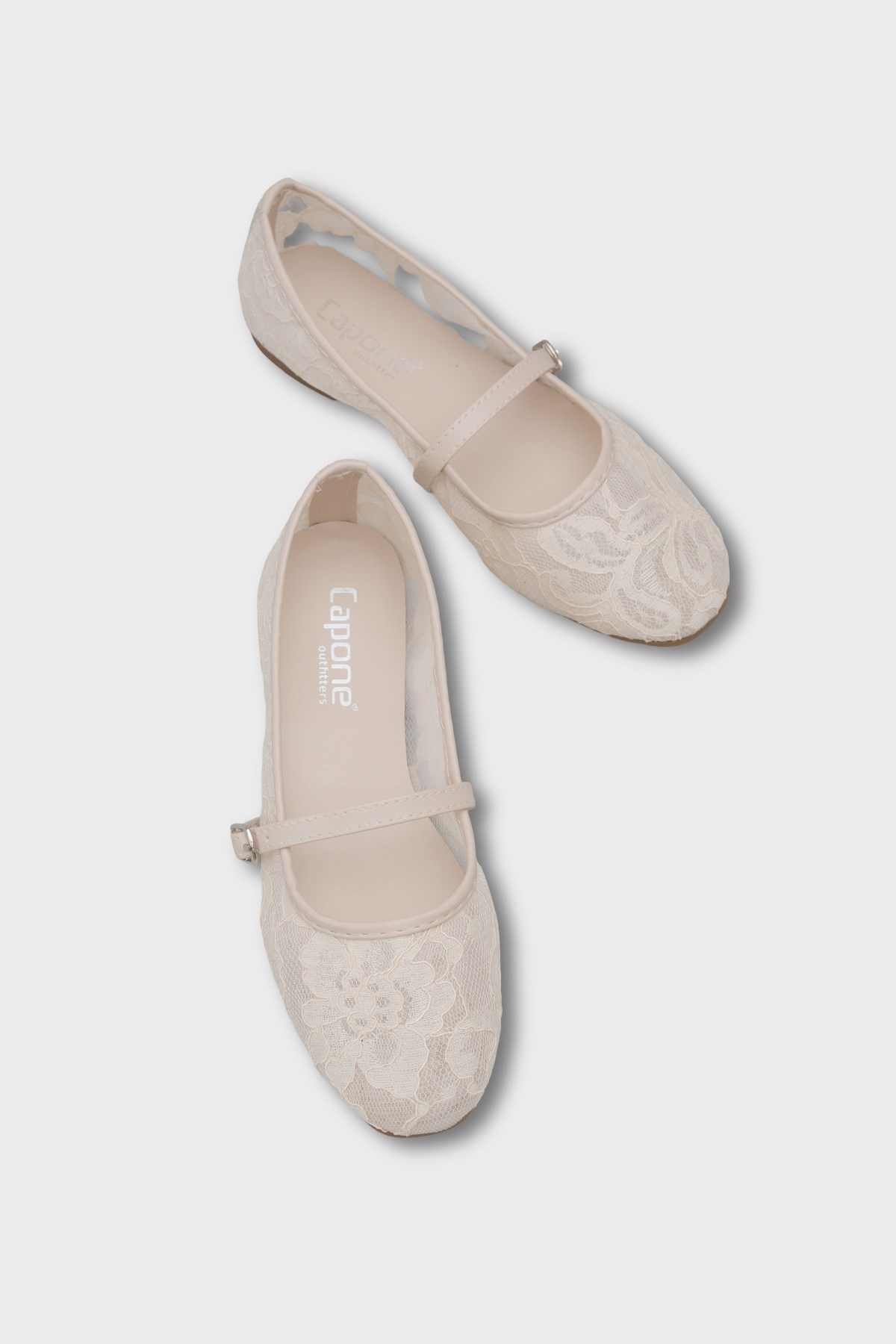 Capone Pennie Lace Mesh Embroidered Women Beige Ballet Flat