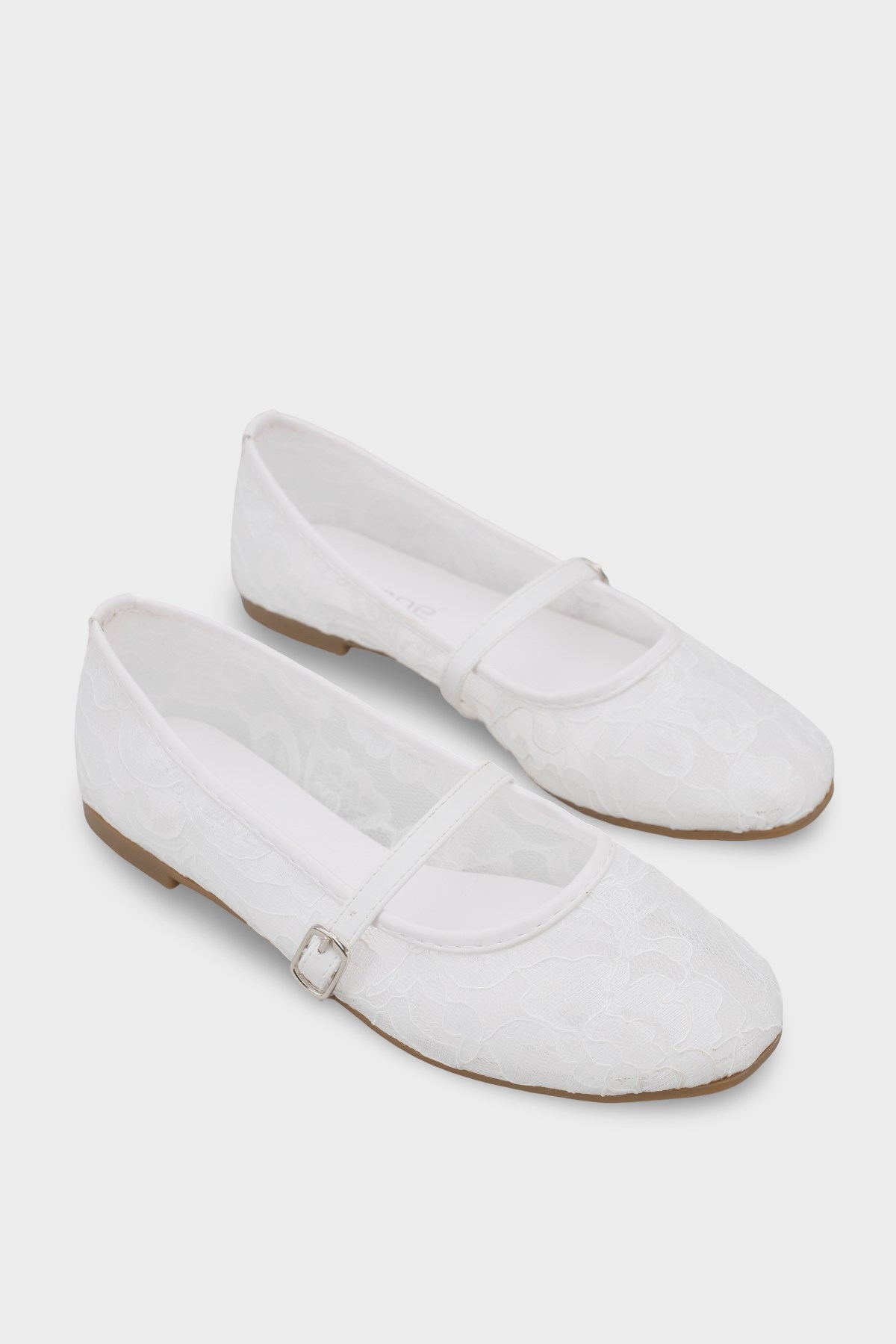 Capone Pennie Lace Mesh Embroidered Women White Ballet Flat