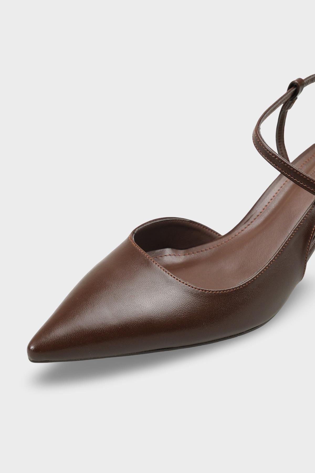 Capone Perla Pointed Toe Mid Heel Ankle Strap Women Brown Shoe