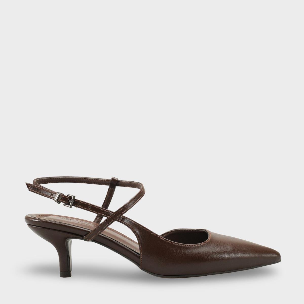 Capone Perla Pointed Toe Mid Heel Ankle Strap Women Brown Shoe