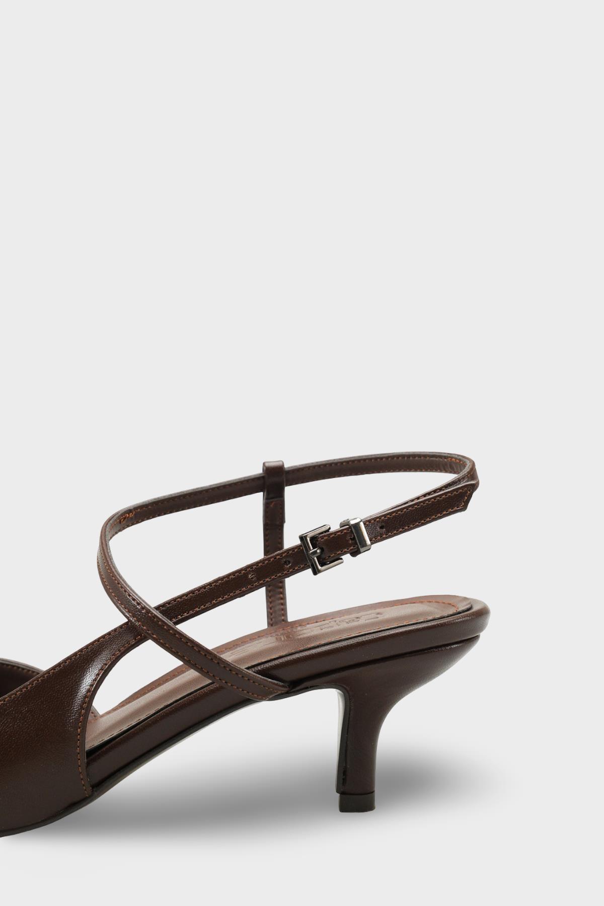 Capone Perla Pointed Toe Mid Heel Ankle Strap Women Brown Shoe