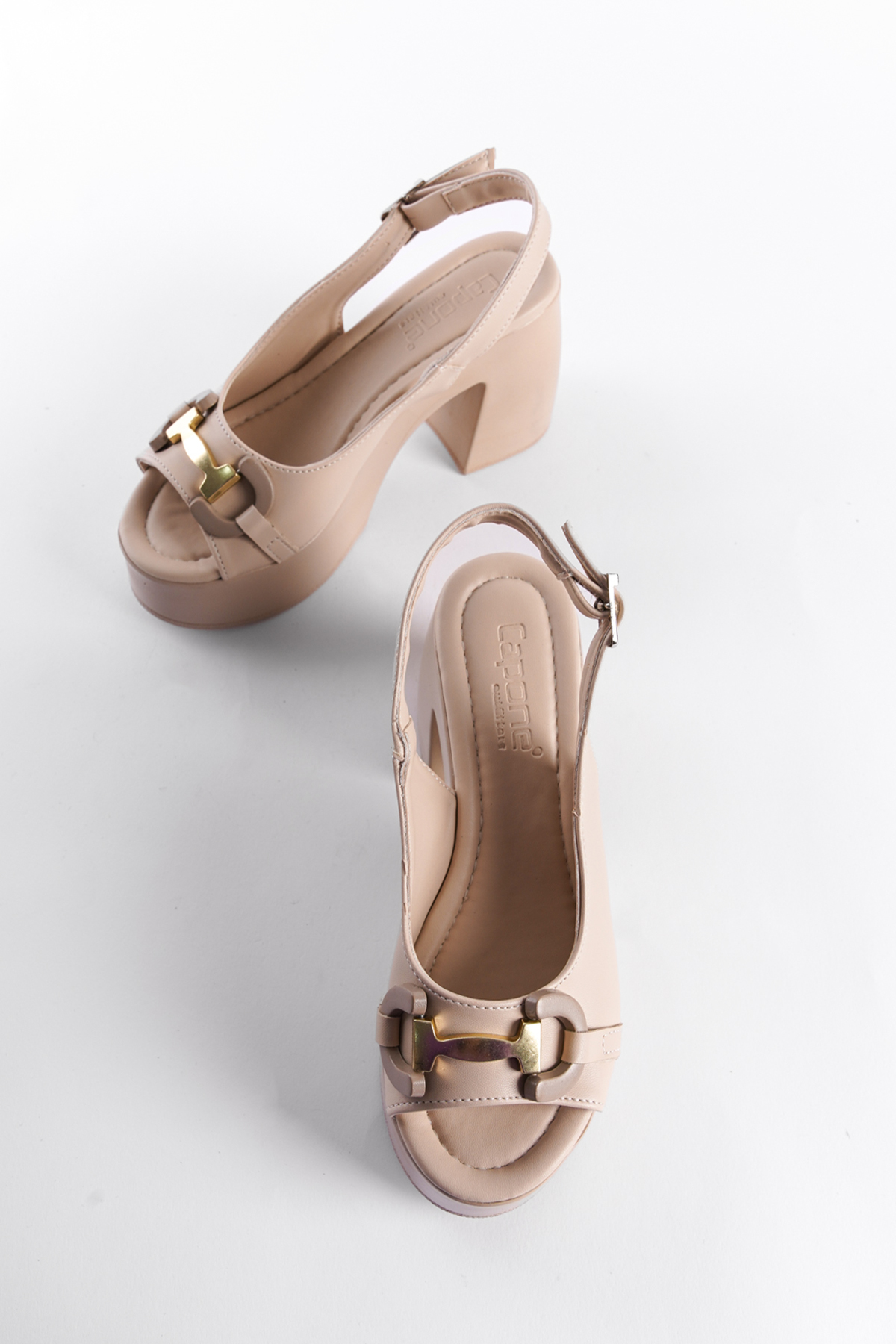 Capone Platform Buckle Single Strap Women Beige Sandals