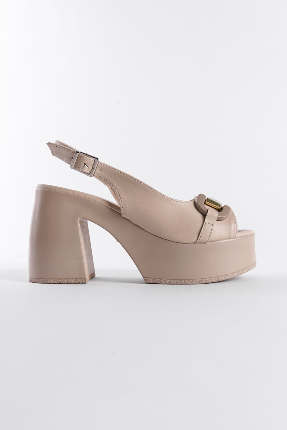 Capone Platform Buckle Single Strap Women Beige Sandals