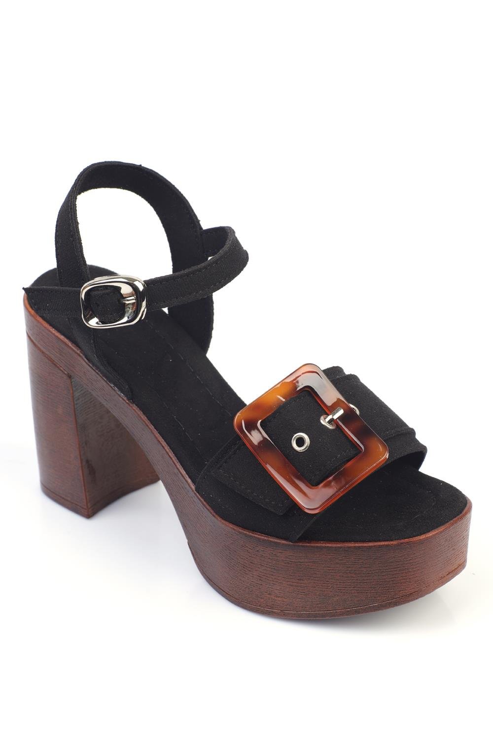 Capone Platform Leopard Buckled Women Black Sandals