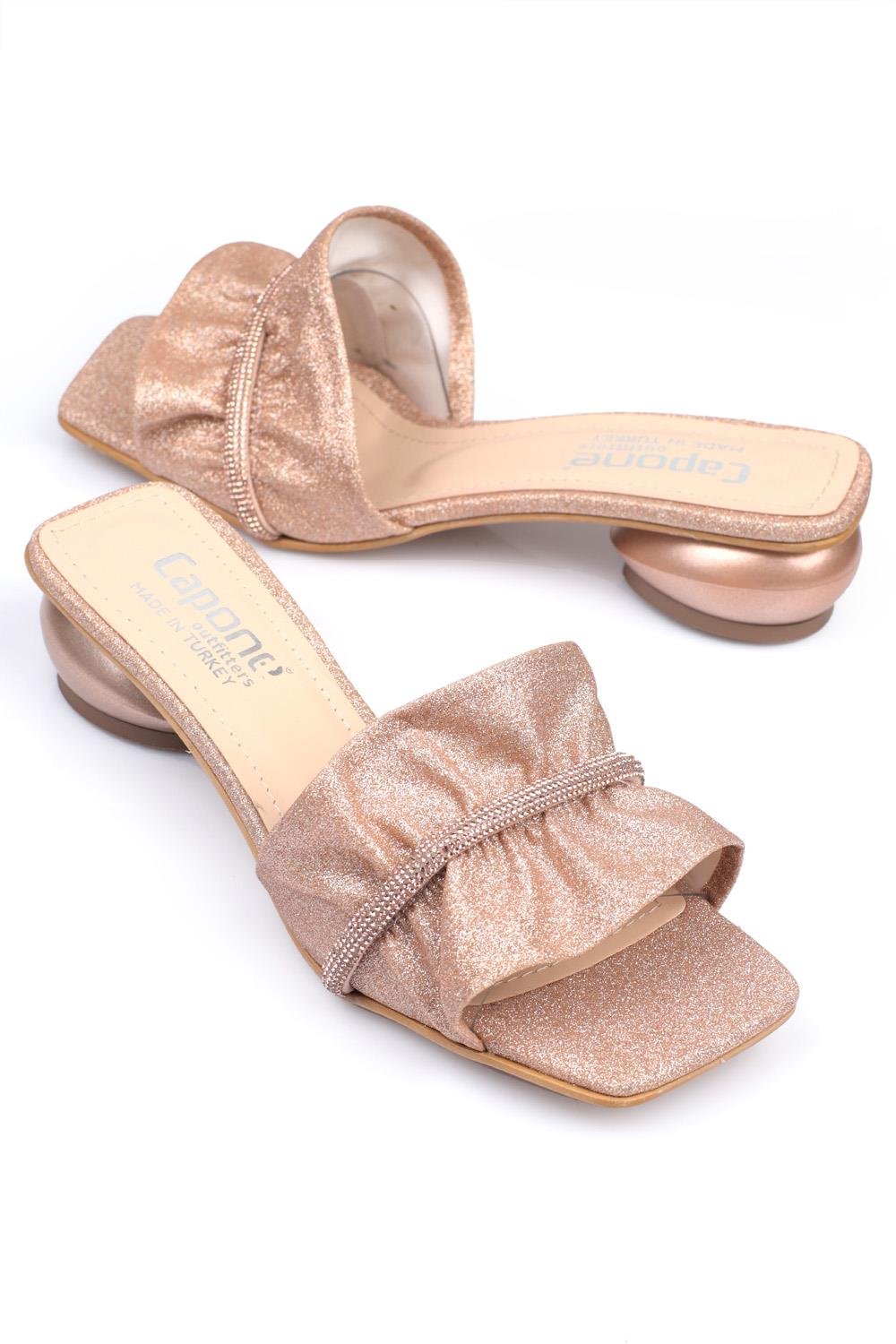 Capone Pleated Crystal Embellished Mid Heel Chic Women Rose Sandals