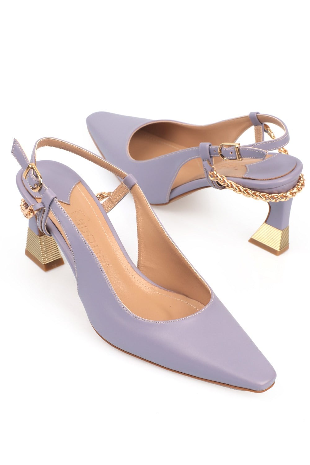 Capone Pointed Blunt Toe Slingback Metalic Heel Chain Detail Women Lilac Shoes