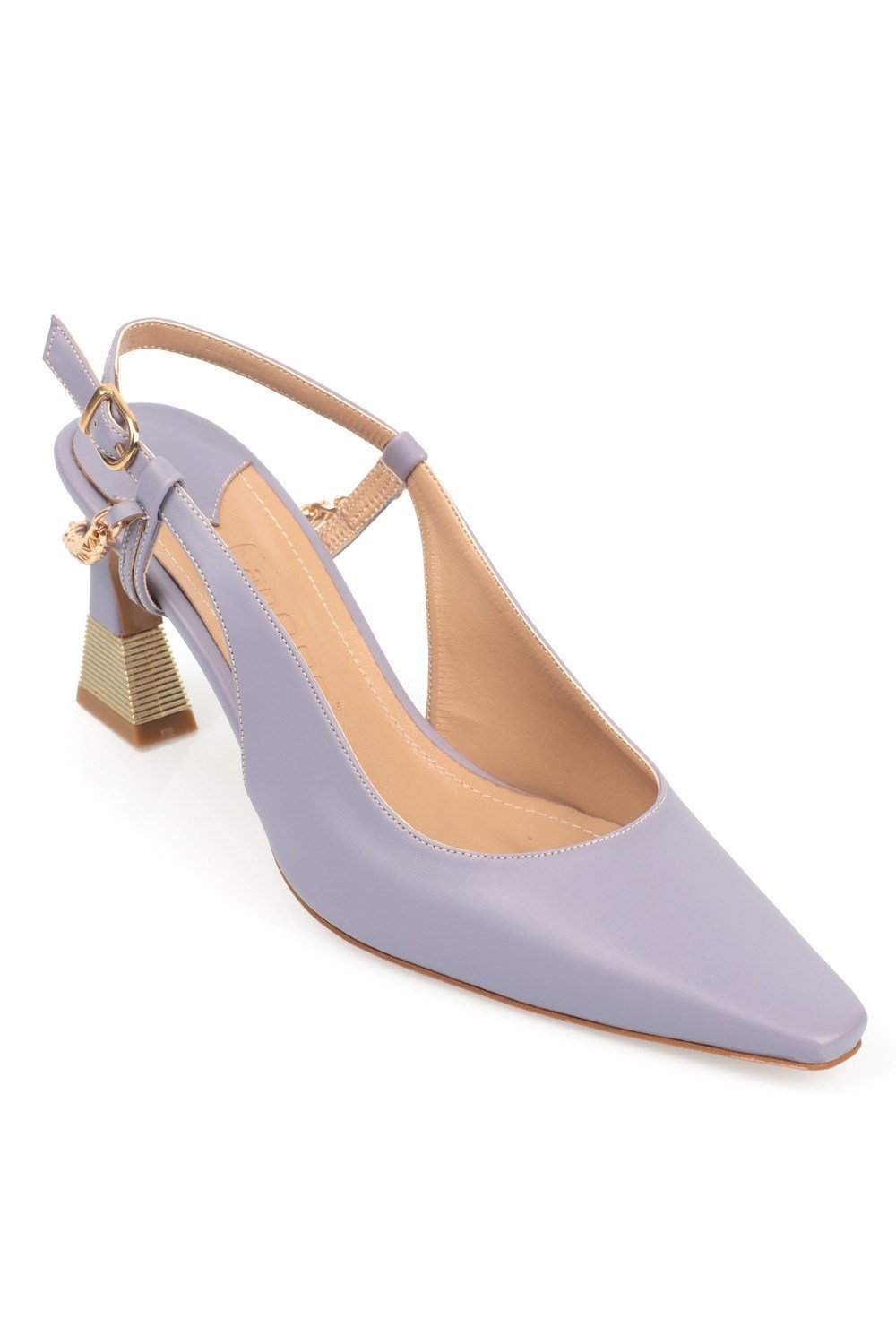 Capone Pointed Blunt Toe Slingback Metalic Heel Chain Detail Women Lilac Shoes