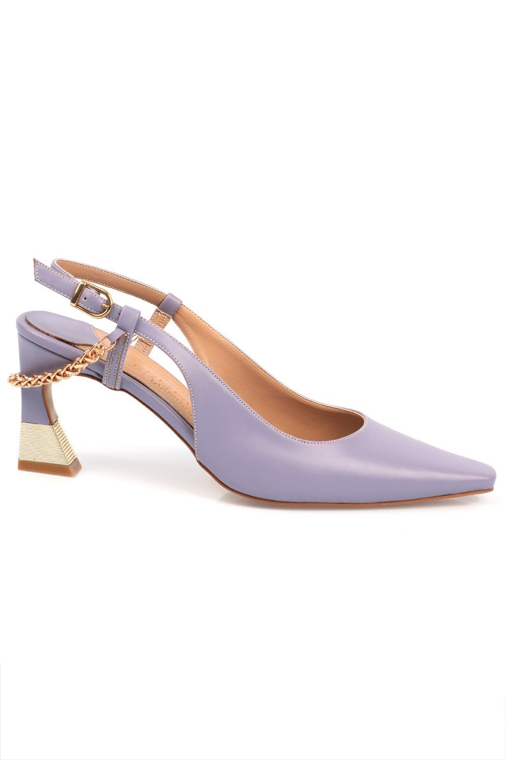 Capone Pointed Blunt Toe Slingback Metalic Heel Chain Detail Women Lilac Shoes