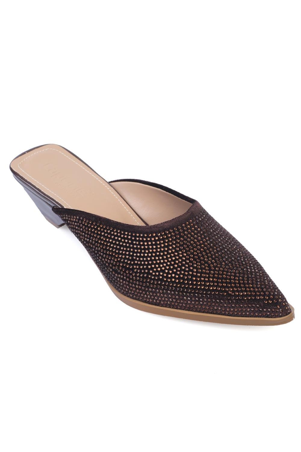 Capone Pointed Closed Toe Crystal Embellished Women Brown Sandals