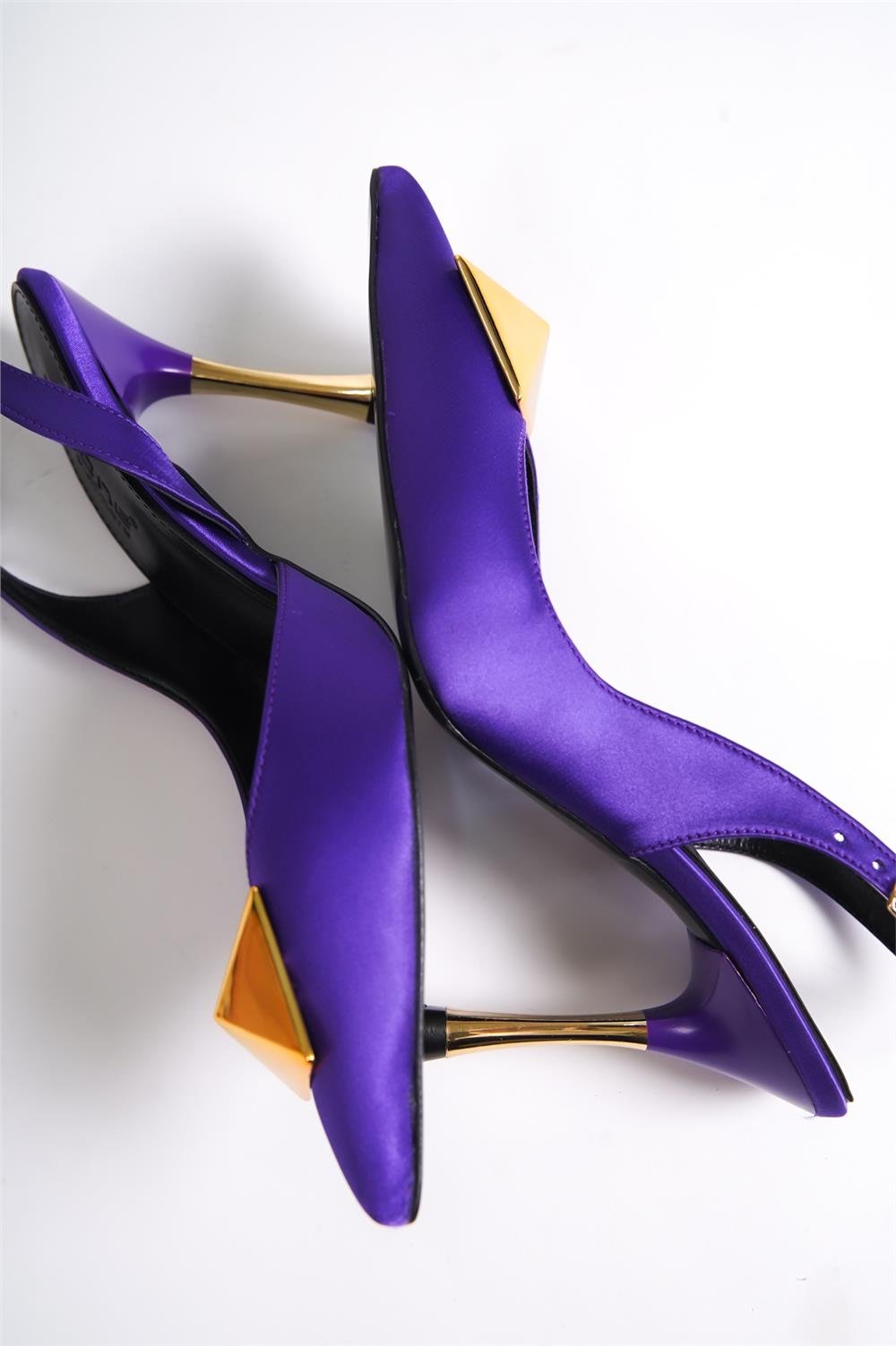 Capone Pointed Toe Big Spike Accessory Slingback Metal Heeled Satin Woman Shoes