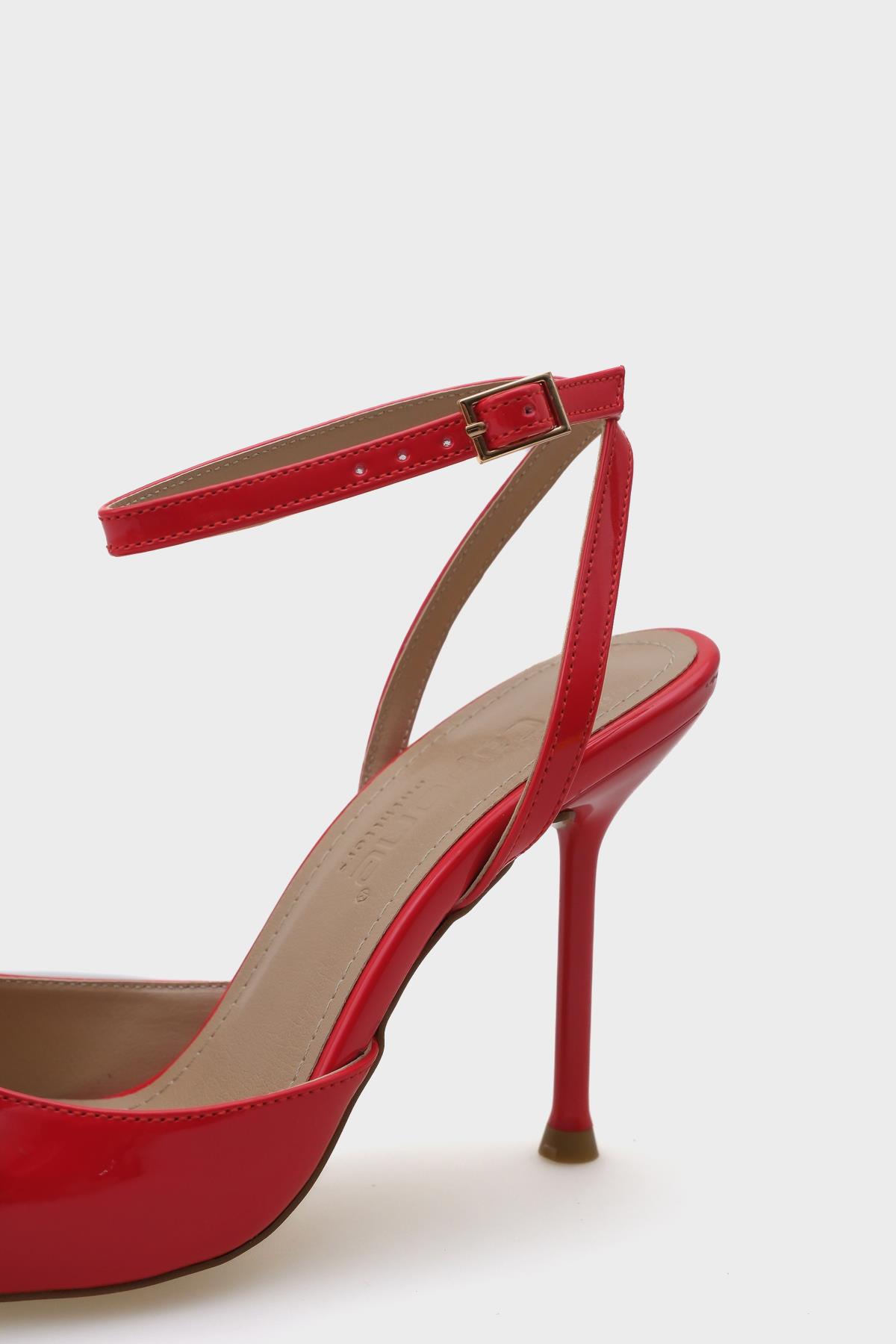 Capone Pointed Toe Bow Ankle Strap Women Patent Red Shoes