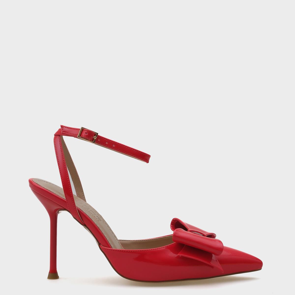 Capone Pointed Toe Bow Ankle Strap Women Patent Red Shoes