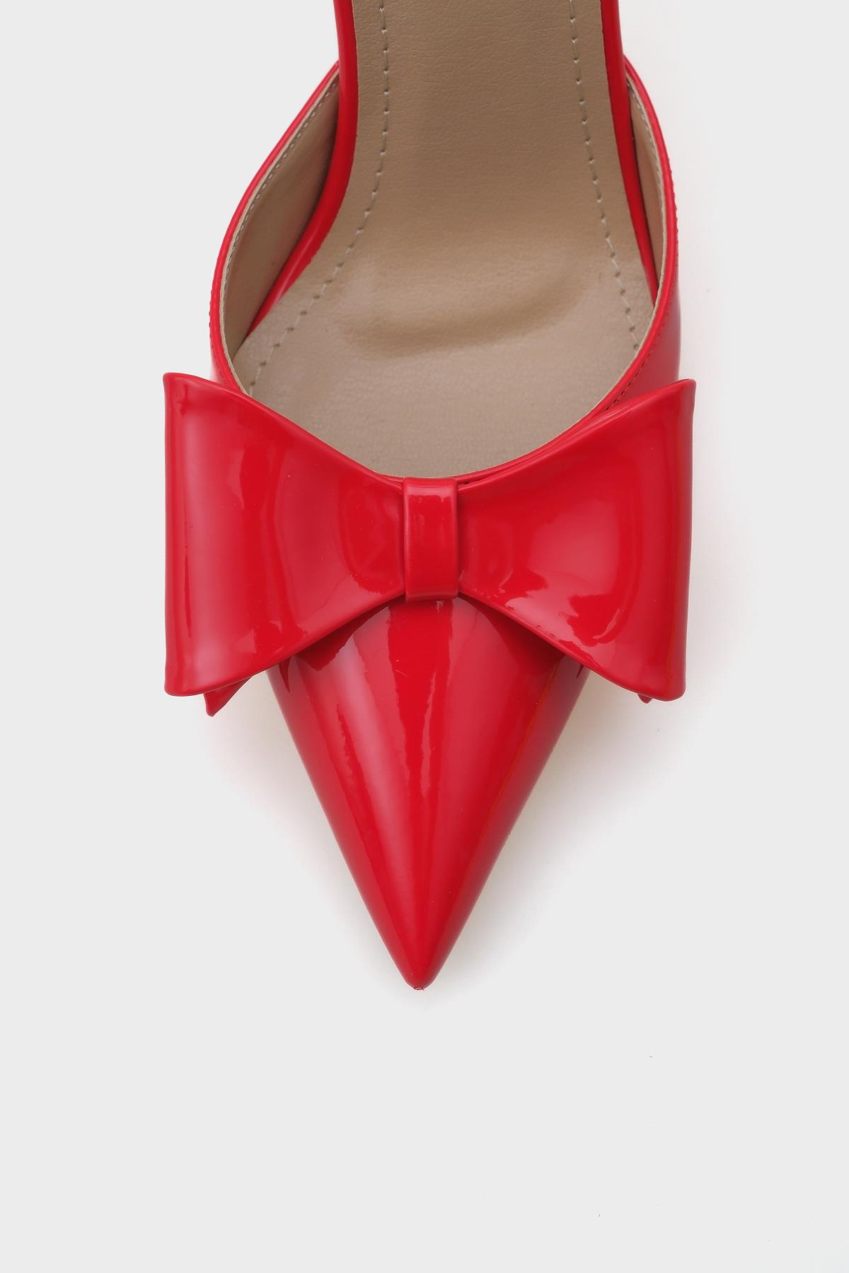 Capone Pointed Toe Bow Ankle Strap Women Patent Red Shoes