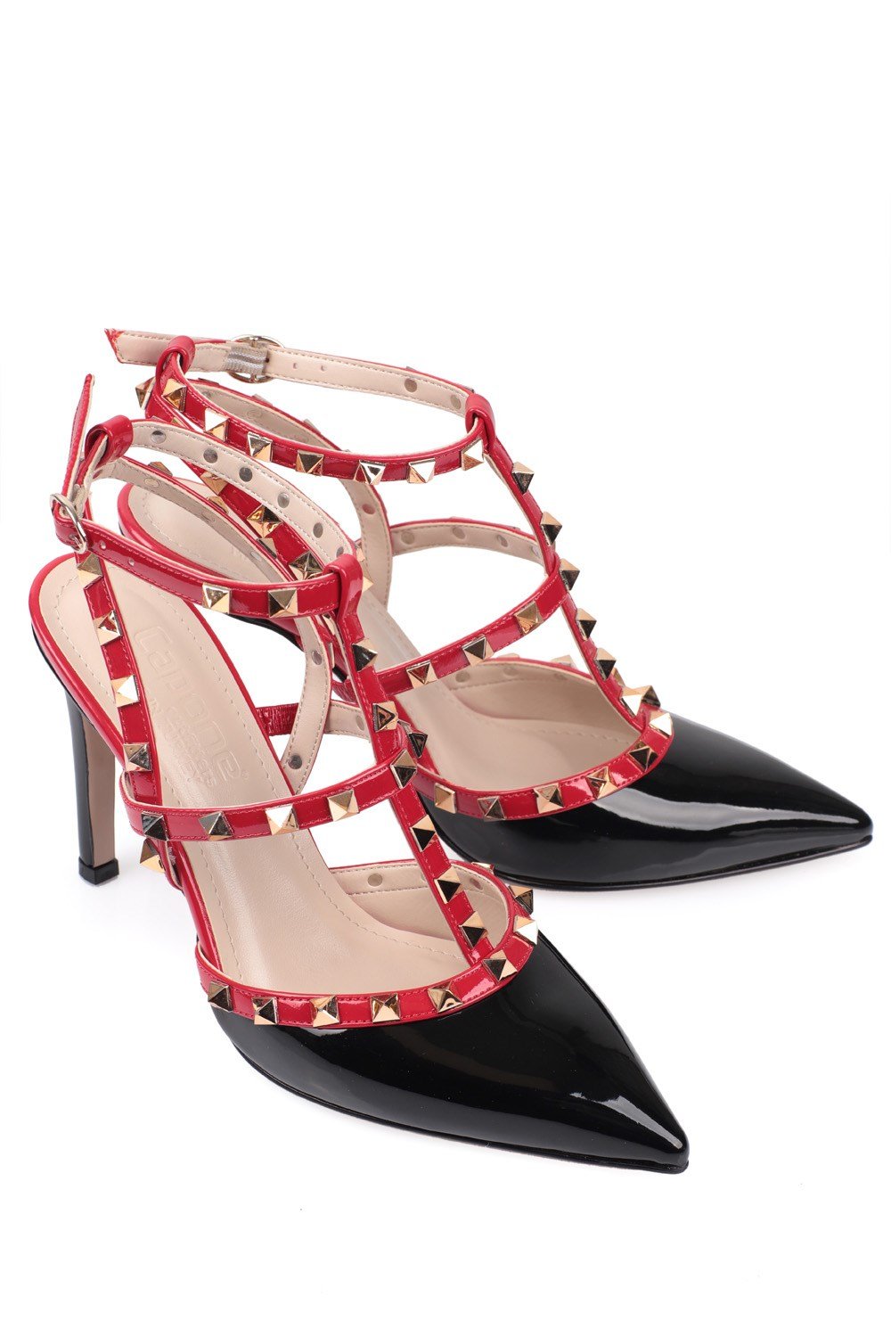 Capone Pointed Toe Corset With Metalic Spike Women Black Shoes