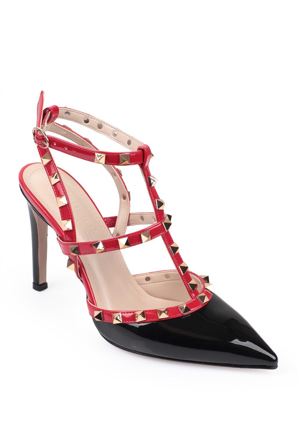 Capone Pointed Toe Corset With Metalic Spike Women Black Shoes