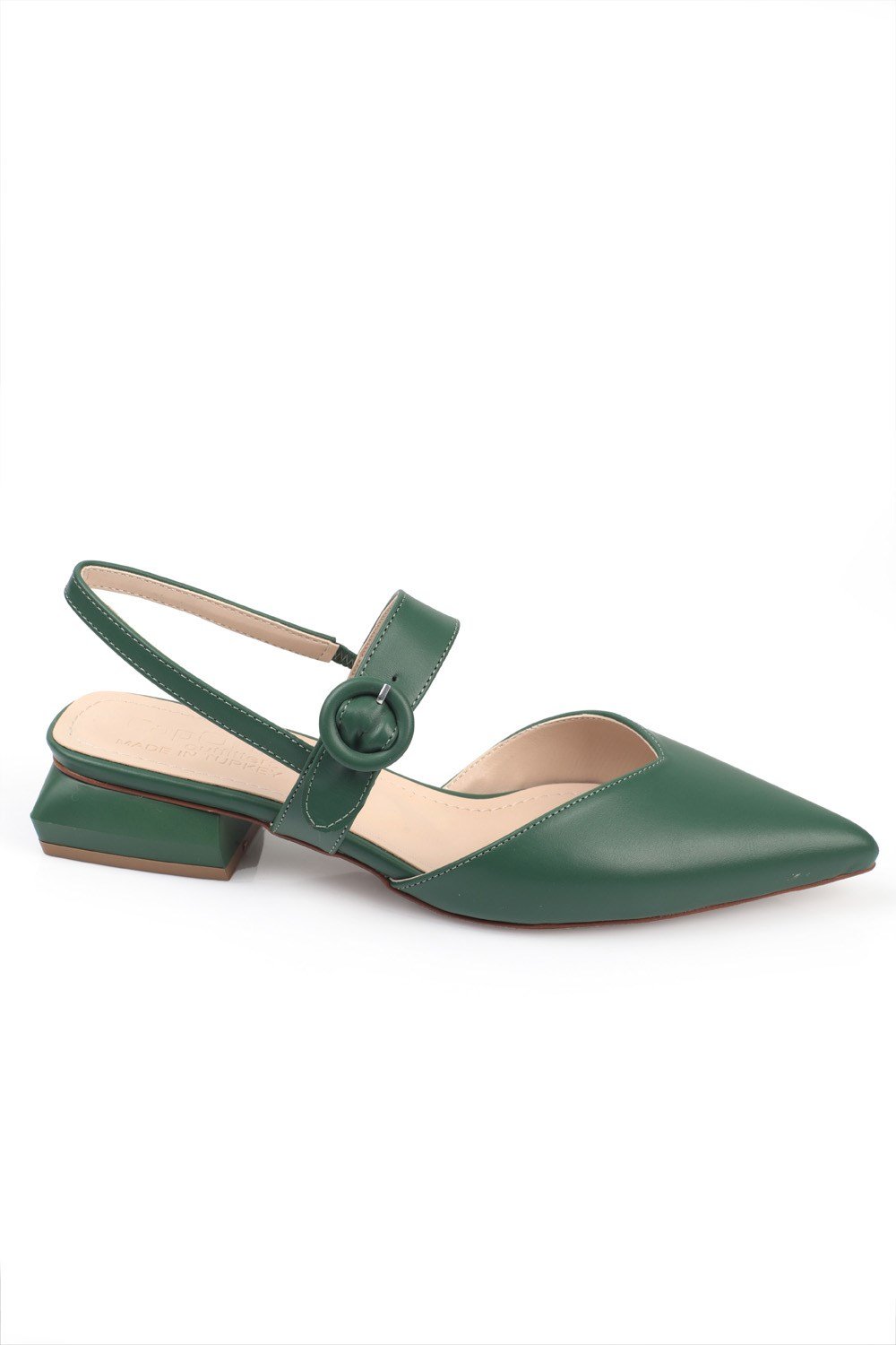 Capone Pointed Toe Low Heel Slingback Mary Jane Women Dark Green Shoes