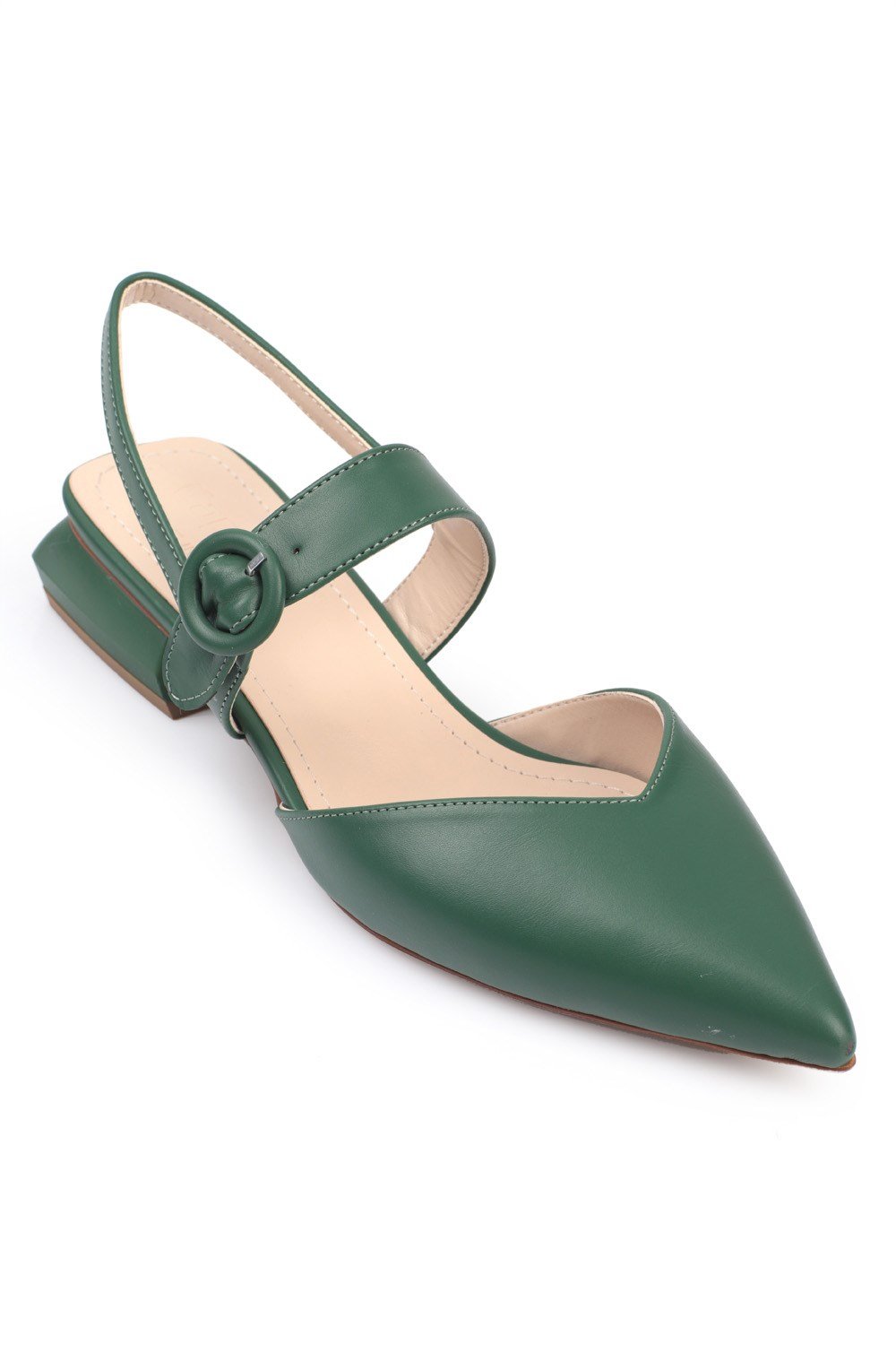 Capone Pointed Toe Low Heel Slingback Mary Jane Women Dark Green Shoes