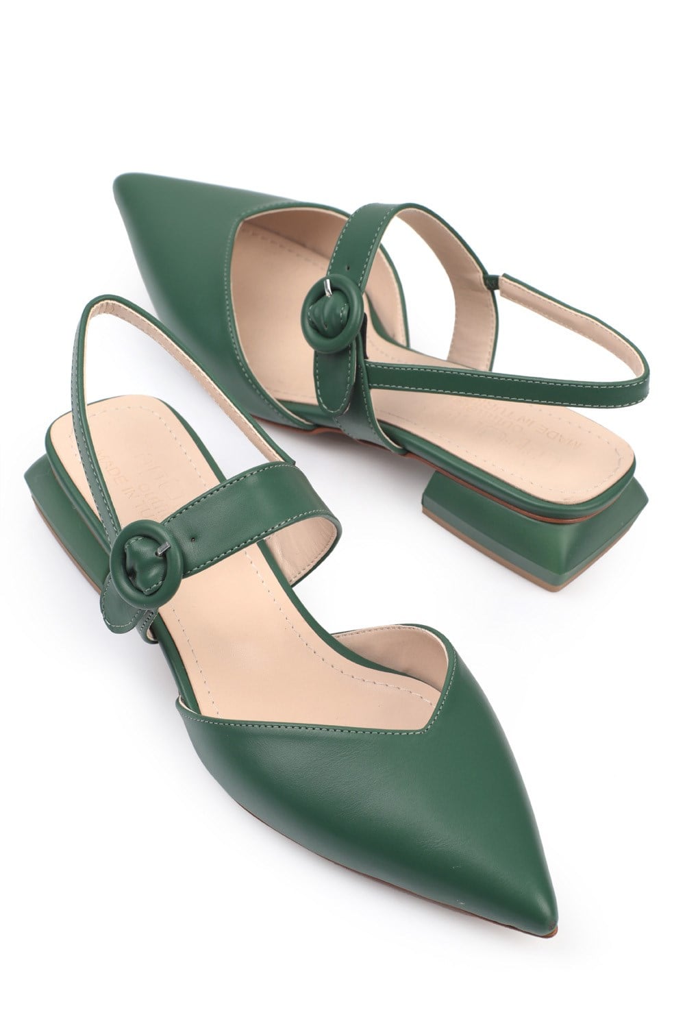Capone Pointed Toe Low Heel Slingback Mary Jane Women Dark Green Shoes