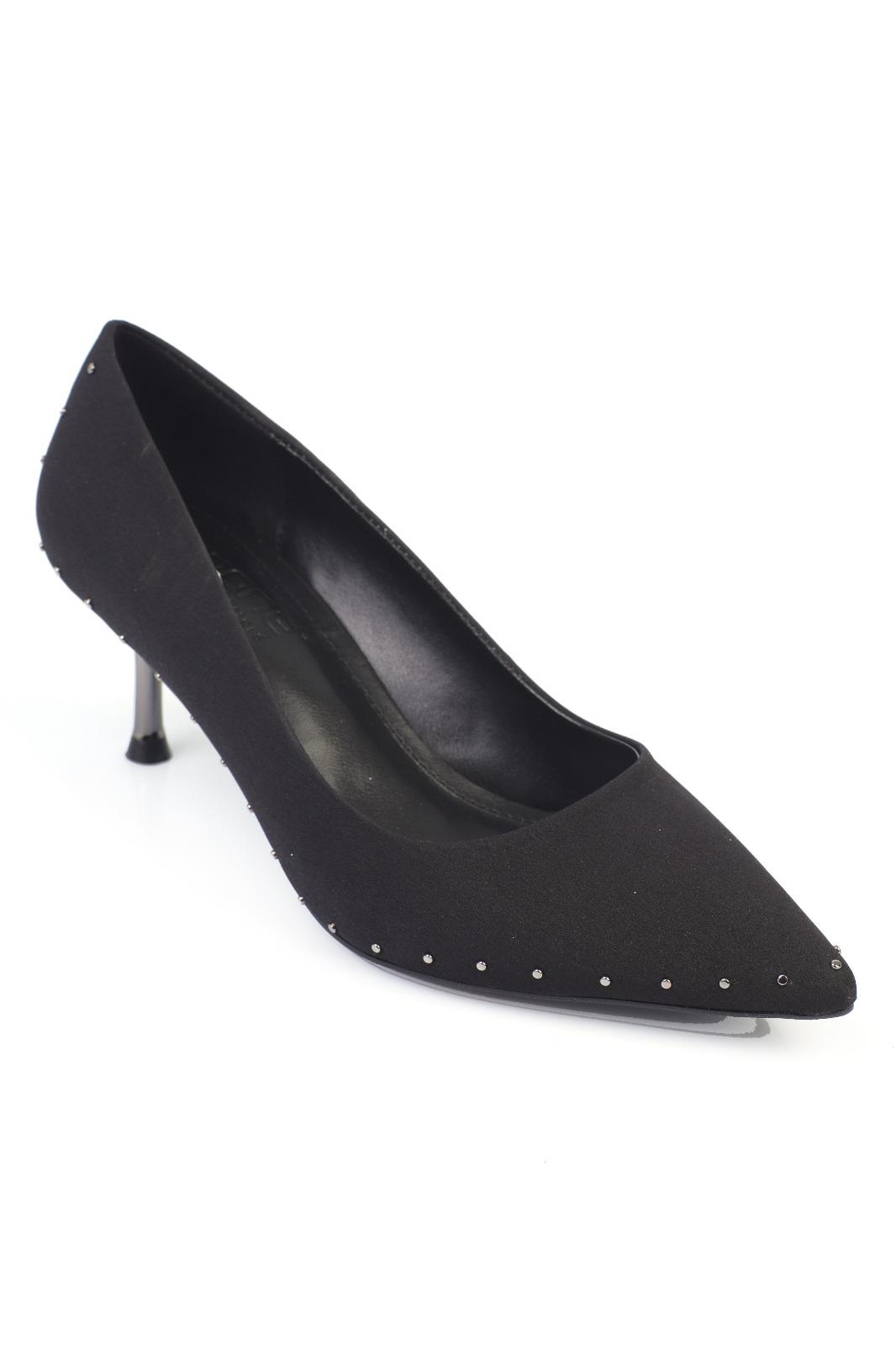 Capone Pointed Toe Metal Accessorized Metal Heeled Women Black Scuba Stiletto