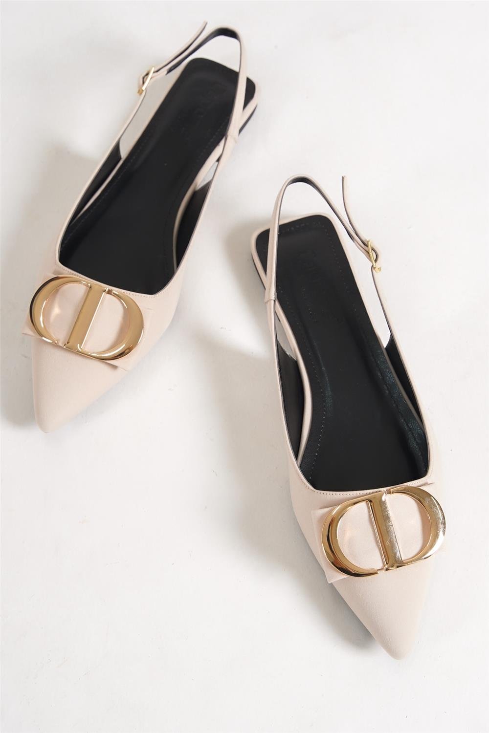 Capone Pointed Toe Metal Detail Accessory Slingback Woman Ballet Flats