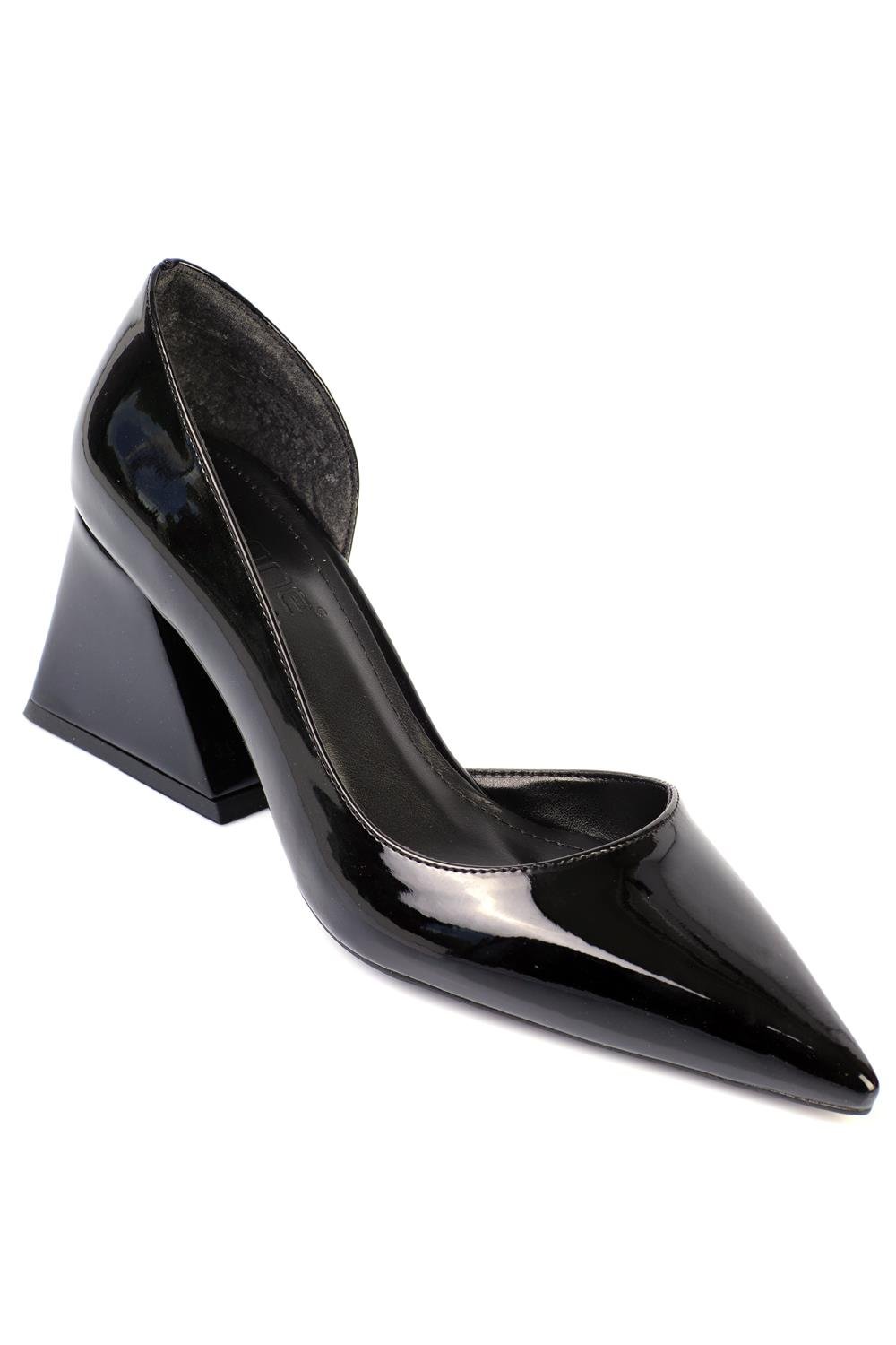Capone Pointed-Toe Mid-Heeled Women Patent Black Shoes