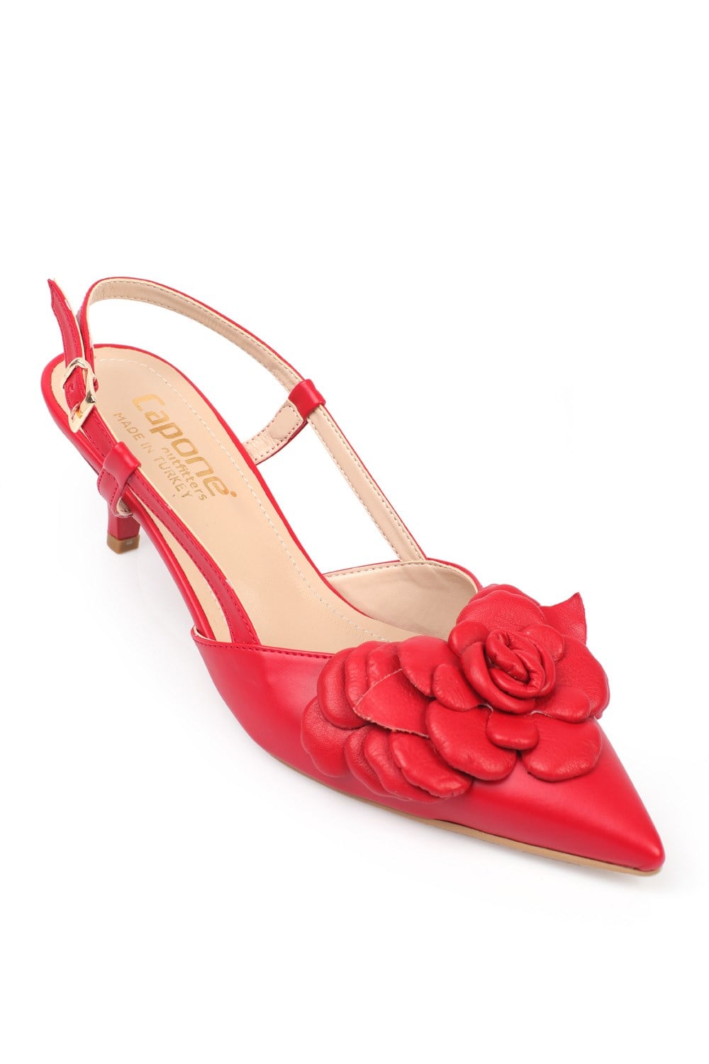 Capone Pointed Toe Rose Pattern Mid Heel Slingback   Woman Shoes