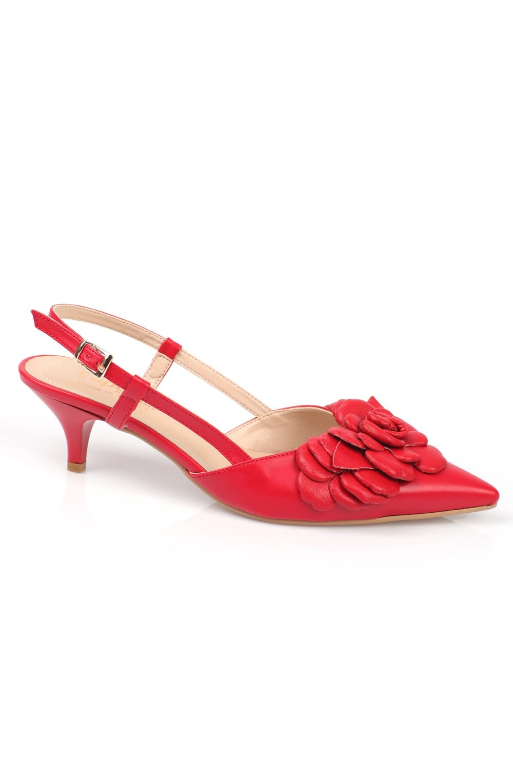 Capone Pointed Toe Rose Pattern Mid Heel Slingback   Woman Shoes