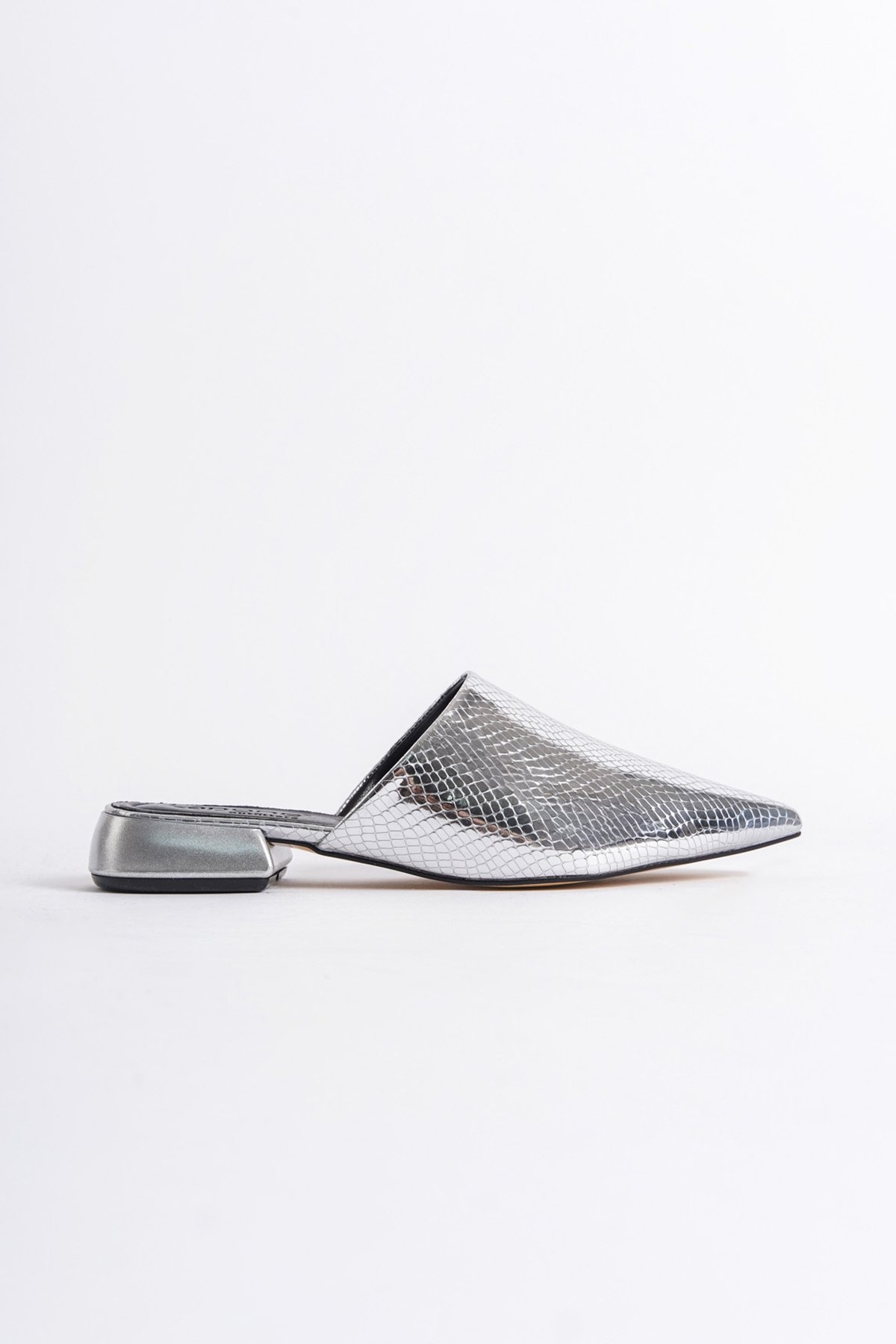 Capone Pointed Toe Short Heeled Closed Women Metallic Silver Sandals