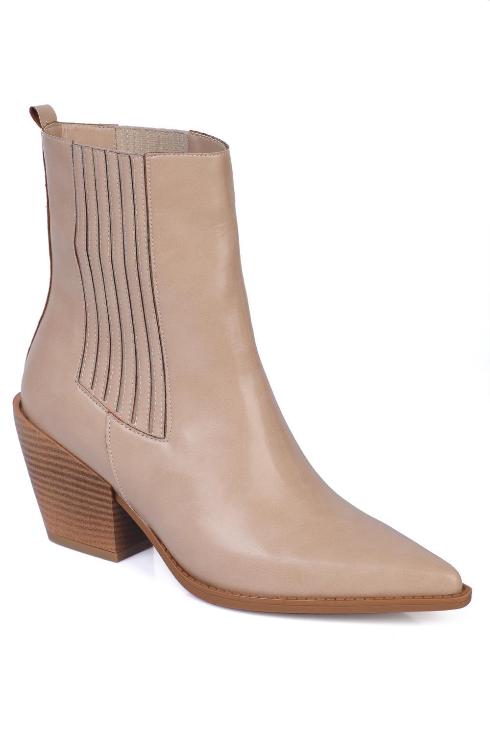 Capone Pointed-Toe Side Elastic Women Beige Cowboy Boots