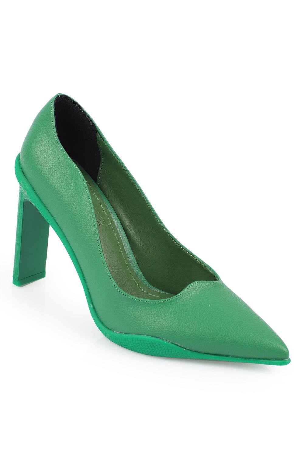 Capone Pointed Toe Slim Block High Heel Women Pine Green Shoes