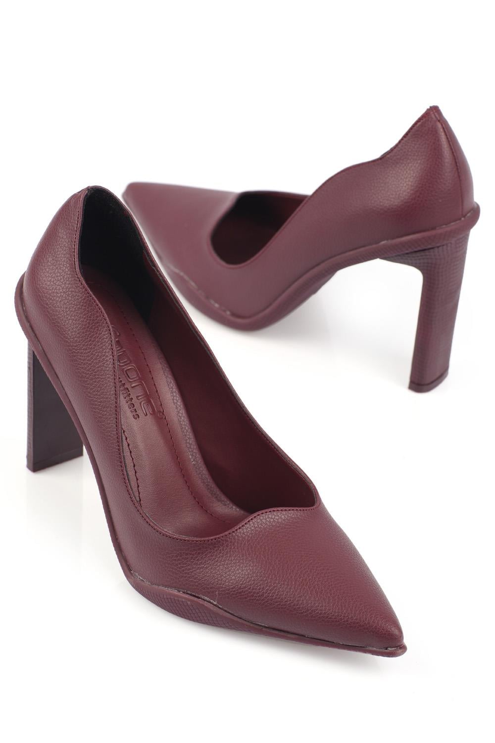 Capone Pointed Toe Slim Block High Heel Women Burgundy Shoes