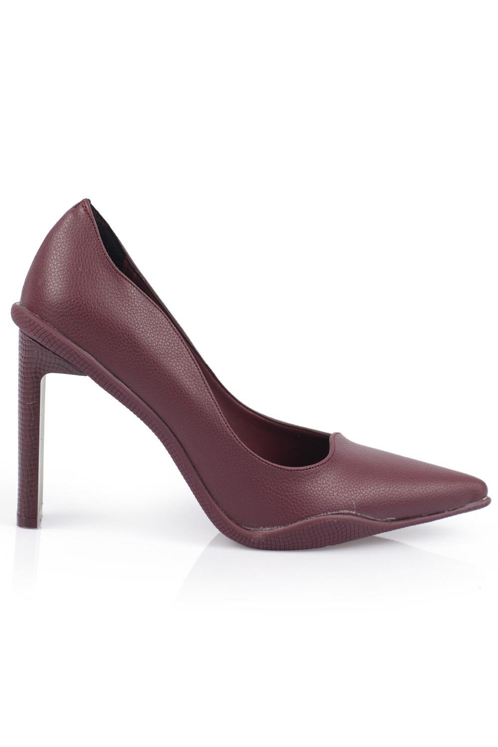Capone Pointed Toe Slim Block High Heel Women Burgundy Shoes