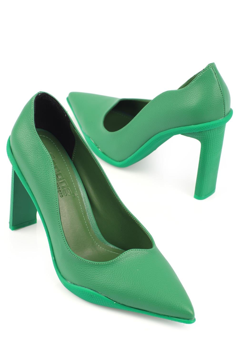 Capone Pointed Toe Slim Block High Heel Women Pine Green Shoes