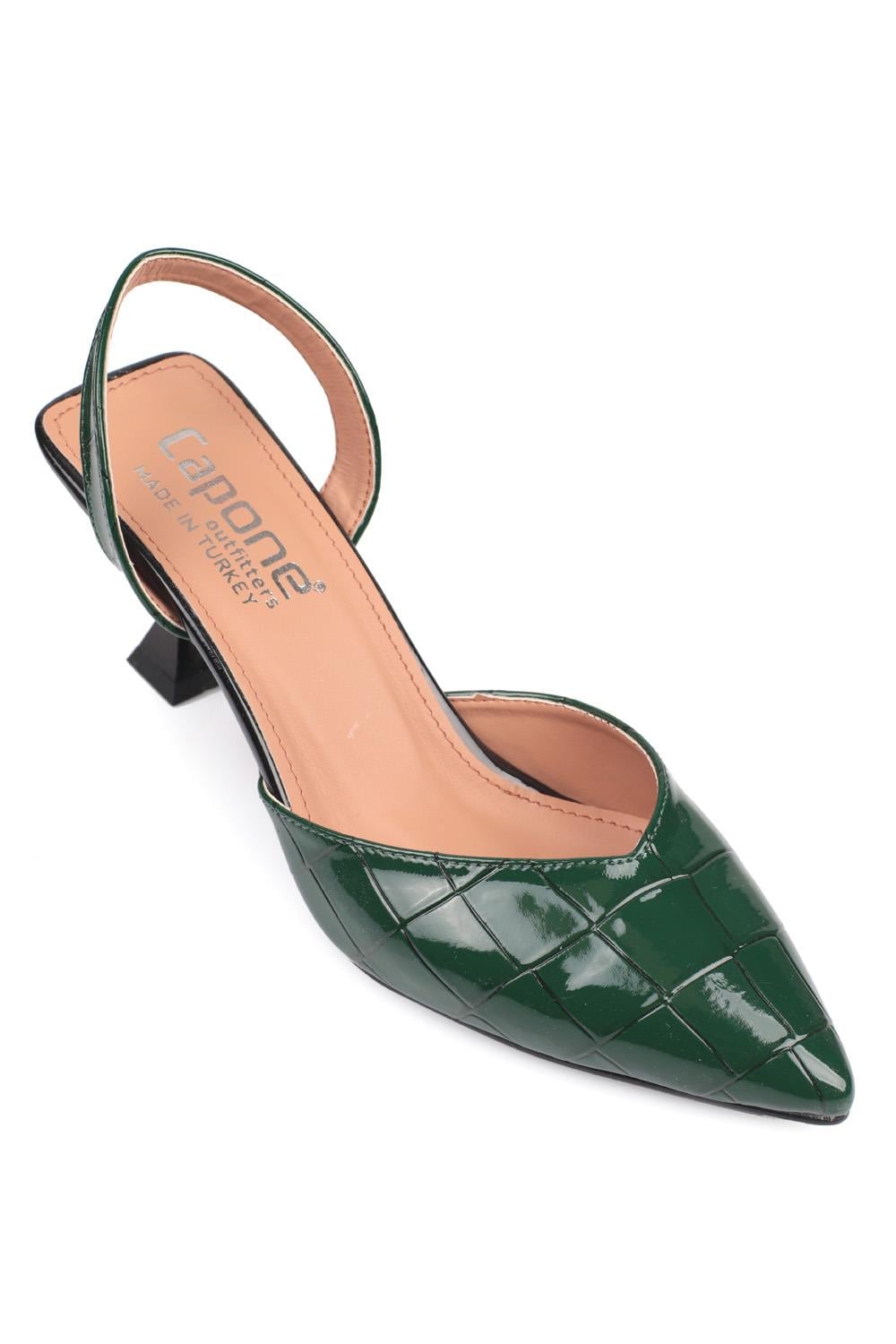 Capone Pointed Toe Slingback Mid Heel Daily Women Dark Green Shoes