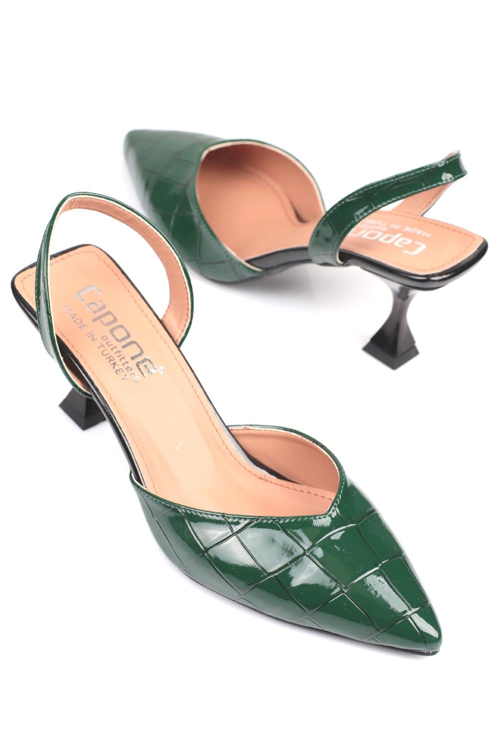 Capone Pointed Toe Slingback Mid Heel Daily Women Dark Green Shoes