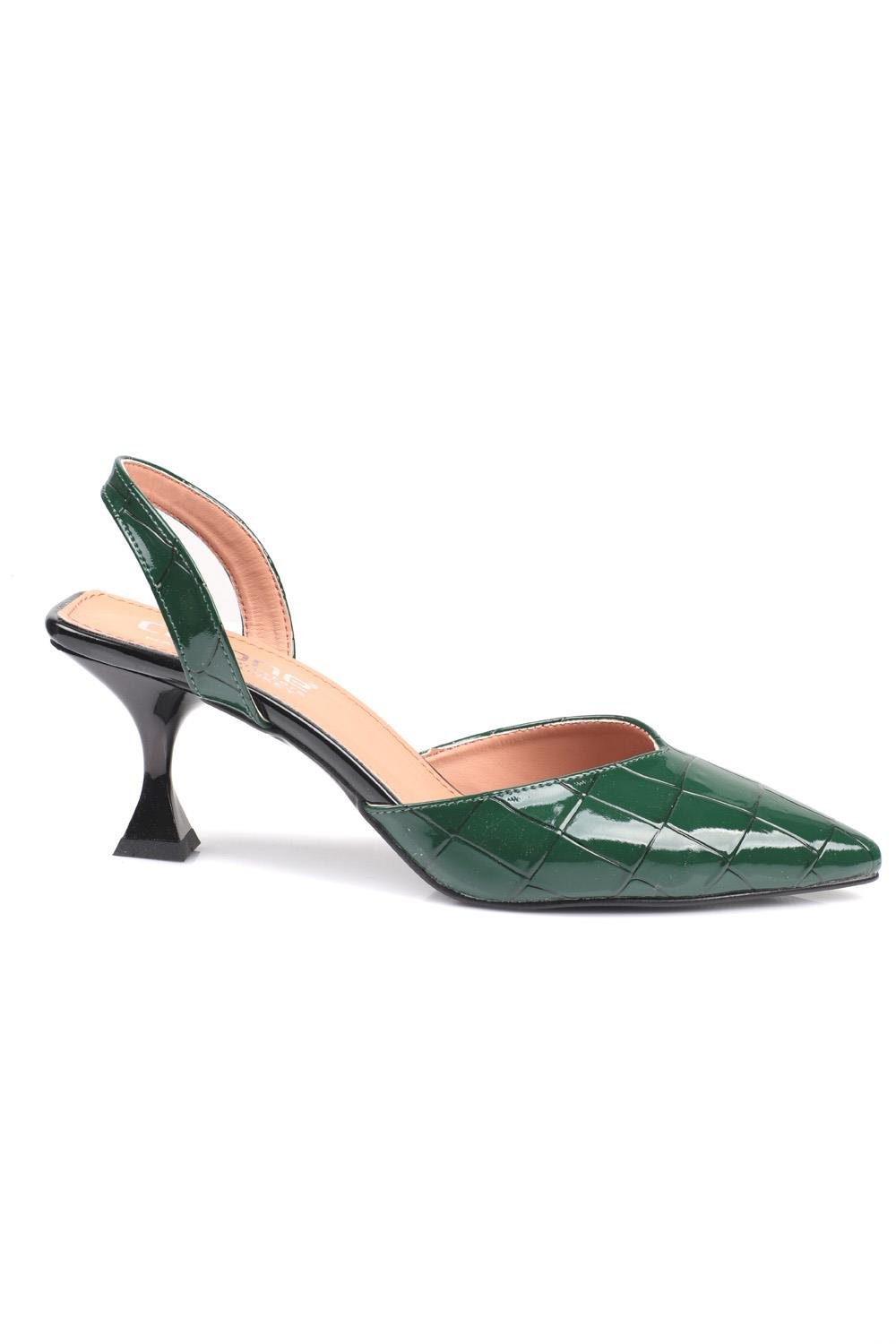 Capone Pointed Toe Slingback Mid Heel Daily Women Dark Green Shoes