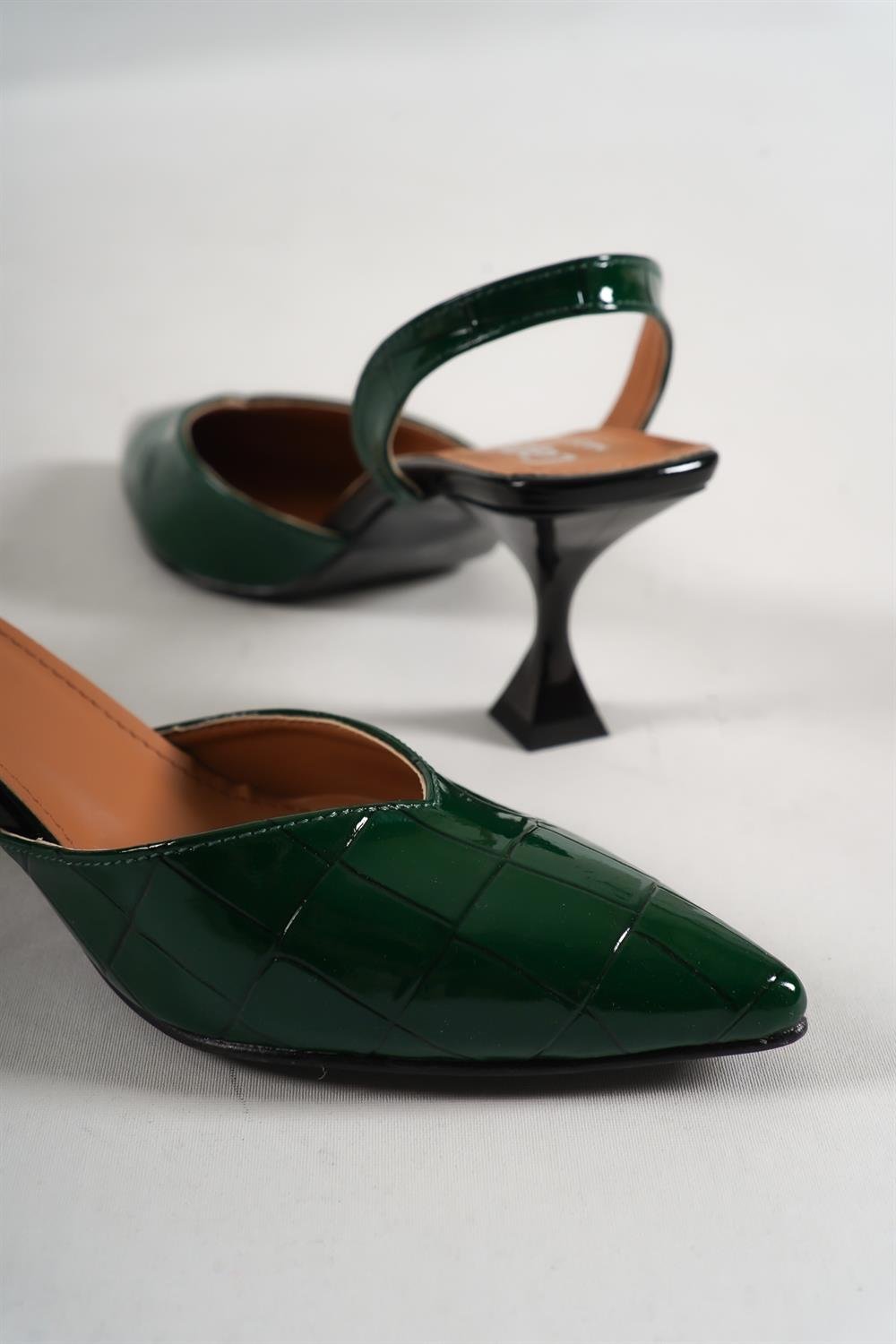 Capone Pointed Toe Slingback Mid Heel Daily Women Dark Green Shoes