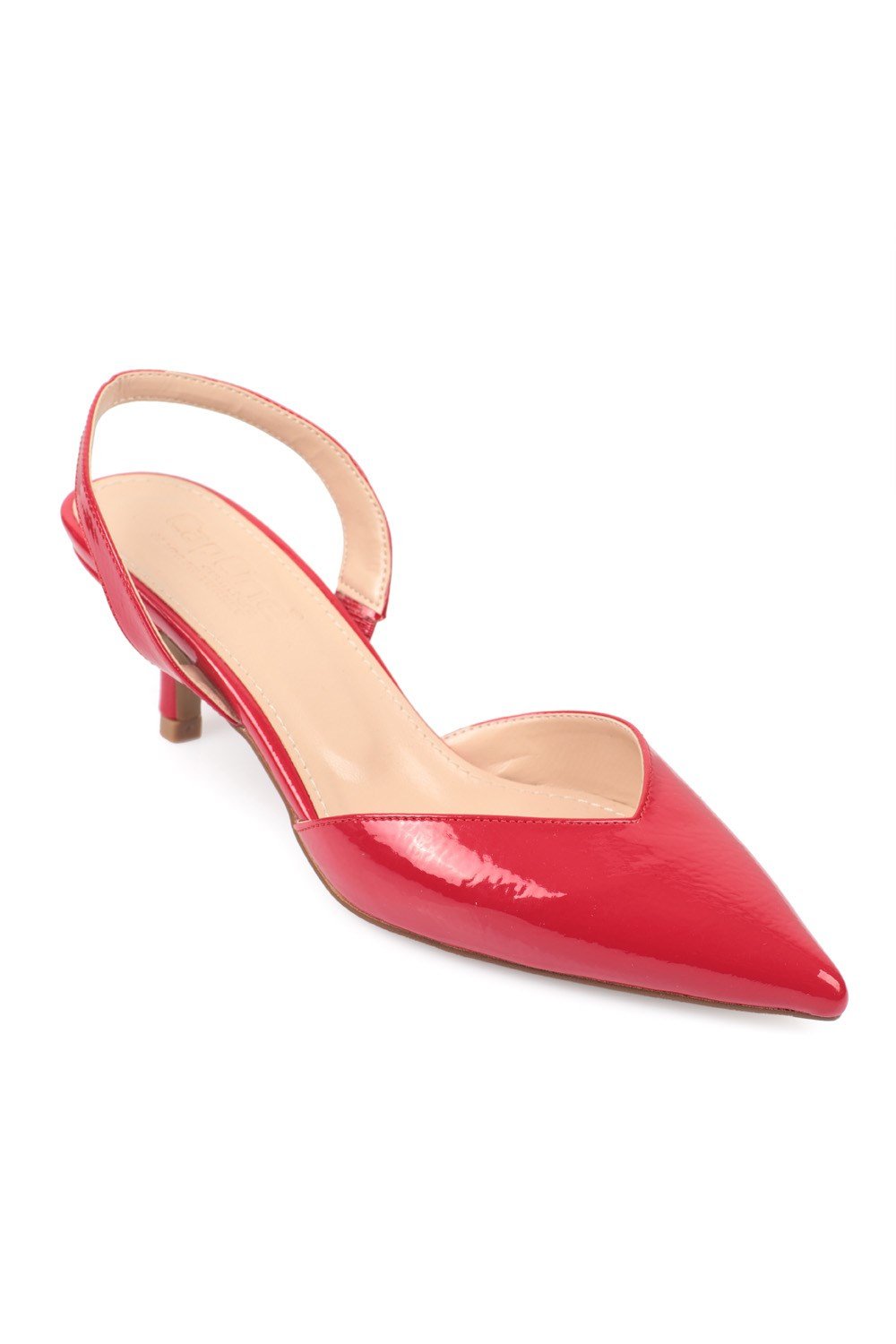Capone Pointed Toe Slingback Mid Kitten Heel Crinkly Patent Leather Women Red Shoes